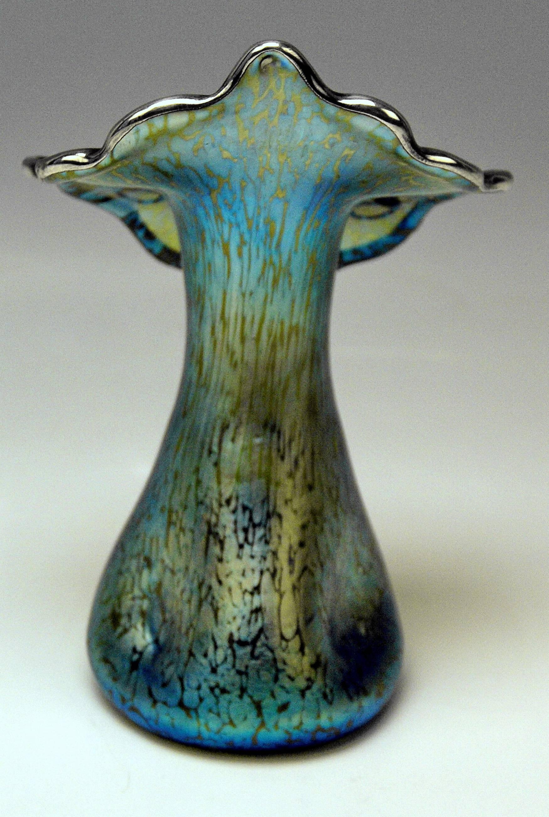 Austrian Vase Loetz Widow Art Nouveau Vase Silver Mountings Cobalt Papillon, circa 1900