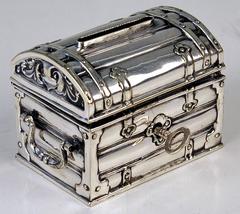 Austrian Silver Money Box Piggy Bank Treasure Chest, circa 1880-1885