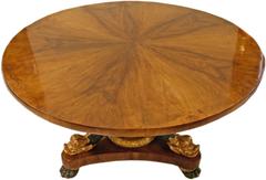 Empire Biedermeier Table for Parlor with Dolphins Vienna Nut Wood Veneer c.1815