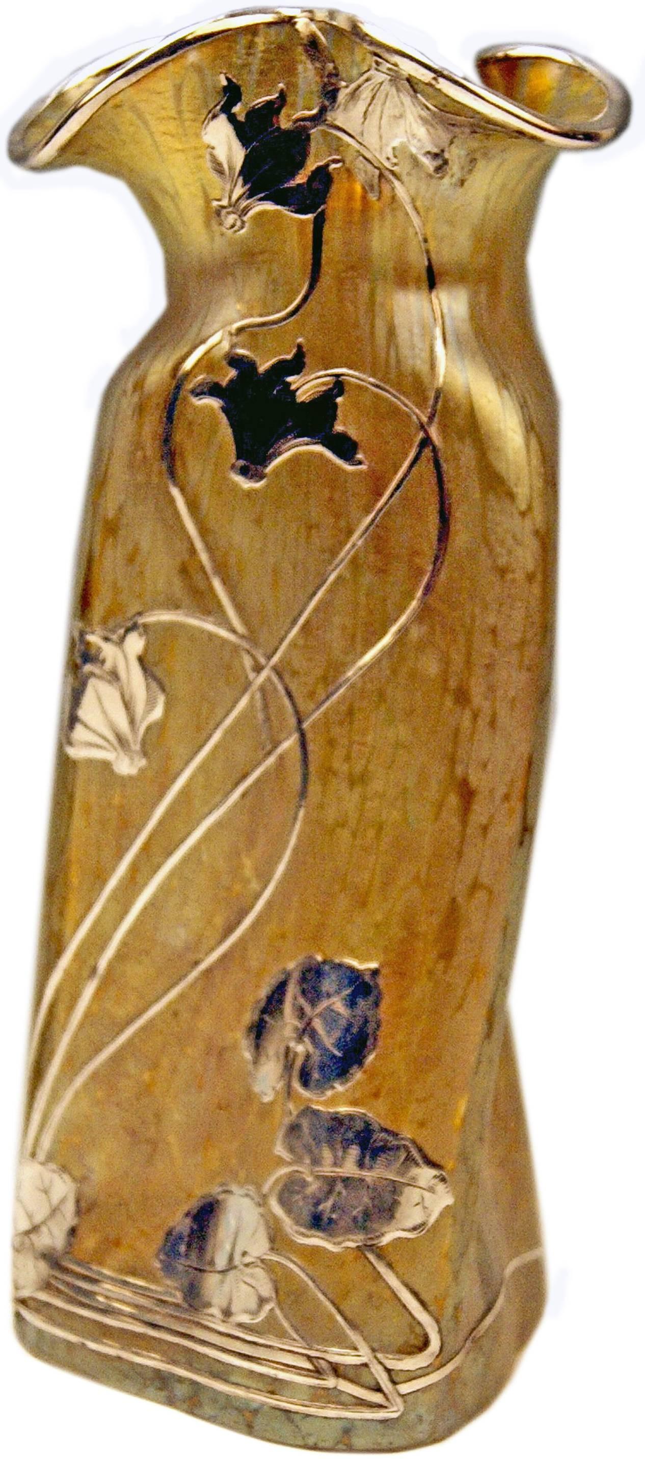 Austrian Vase Loetz Widow Art Nouveau Candia Papillon Silver Mountings Cyclamens c.1900