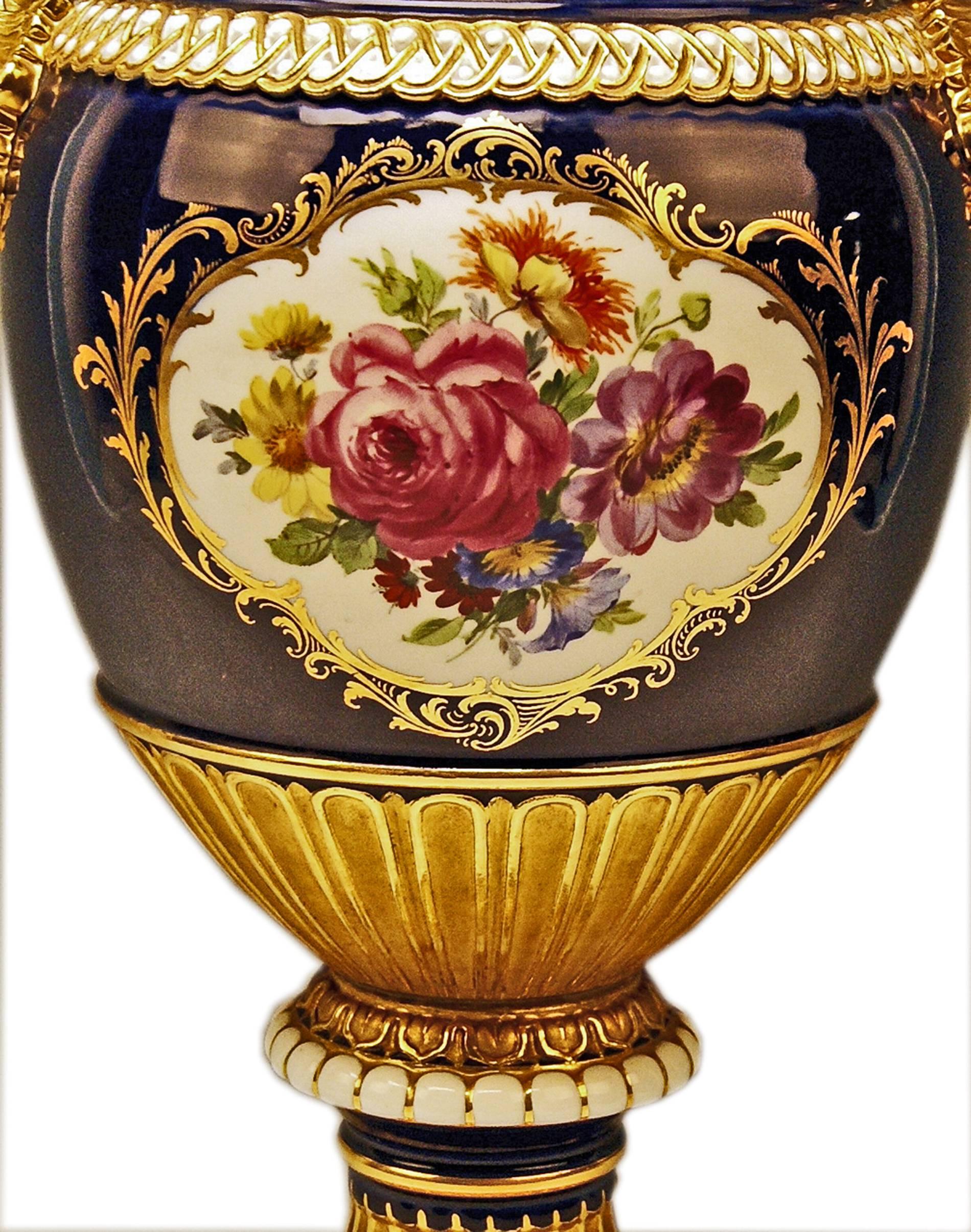 German Meissen Huge Snake Handles Vase Flowers, Model A 148, circa 1935
