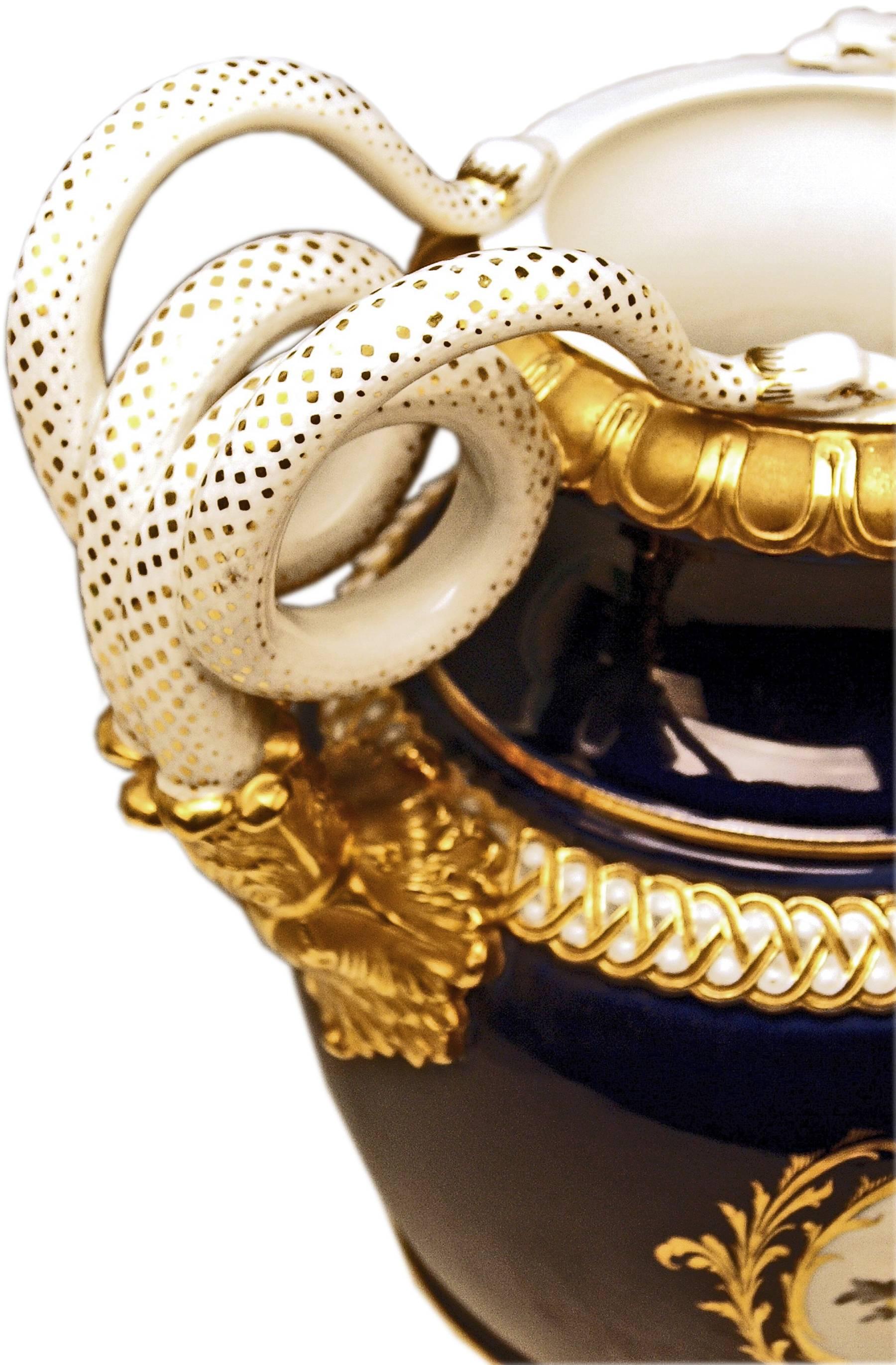 Glazed Meissen Huge Snake Handles Vase Flowers, Model A 148, circa 1935