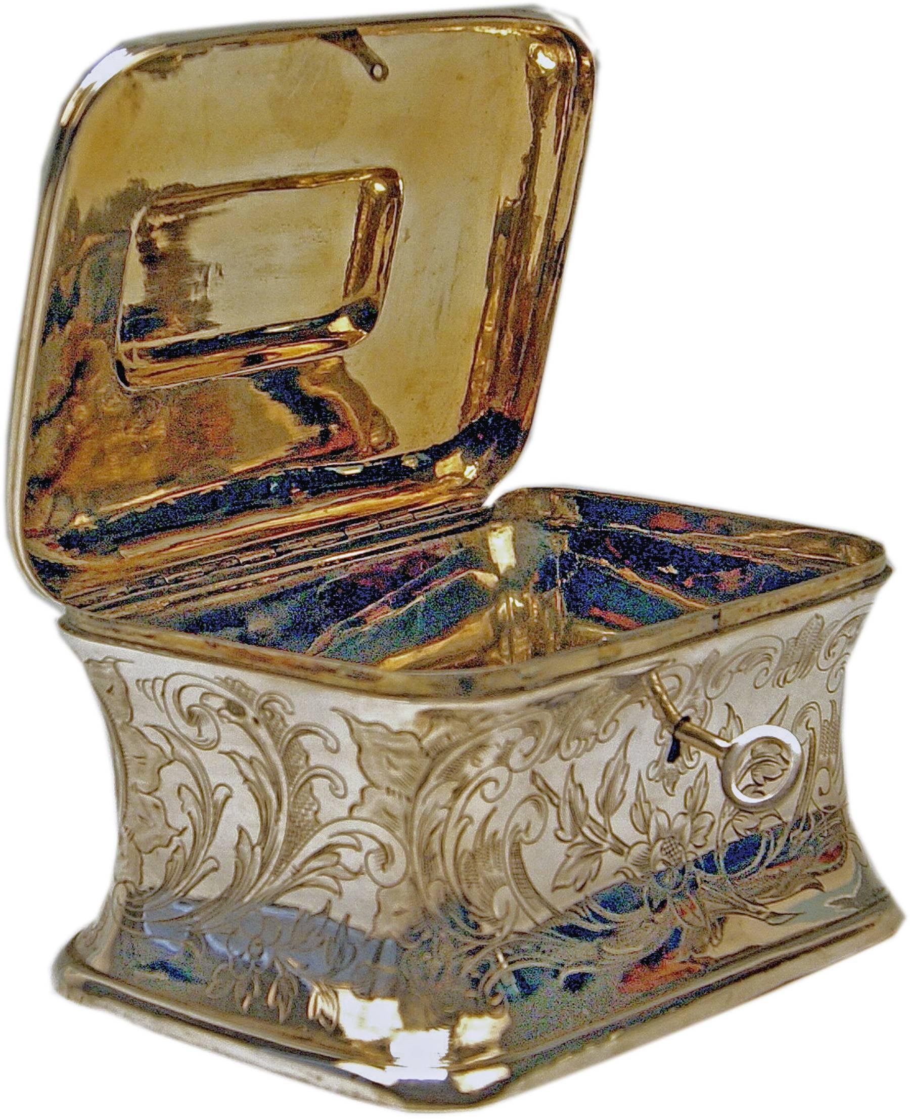 Art Nouveau Austrian Silver Sugar Box like Chest with Key, circa 1900