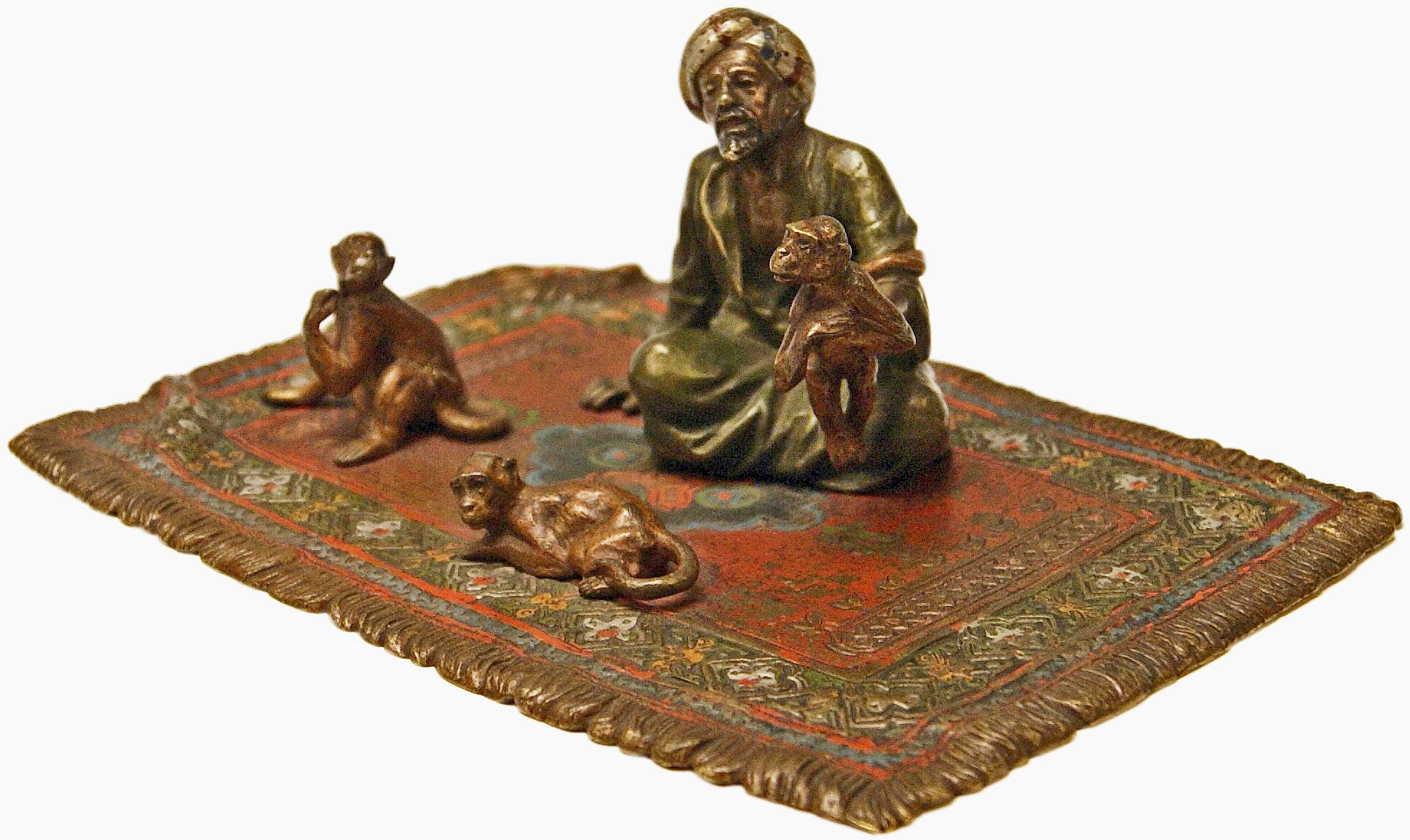 Other Vienna Bronze Made by Franz Bergman'N' Arab Man on Carpet Three Monkeys c.1900