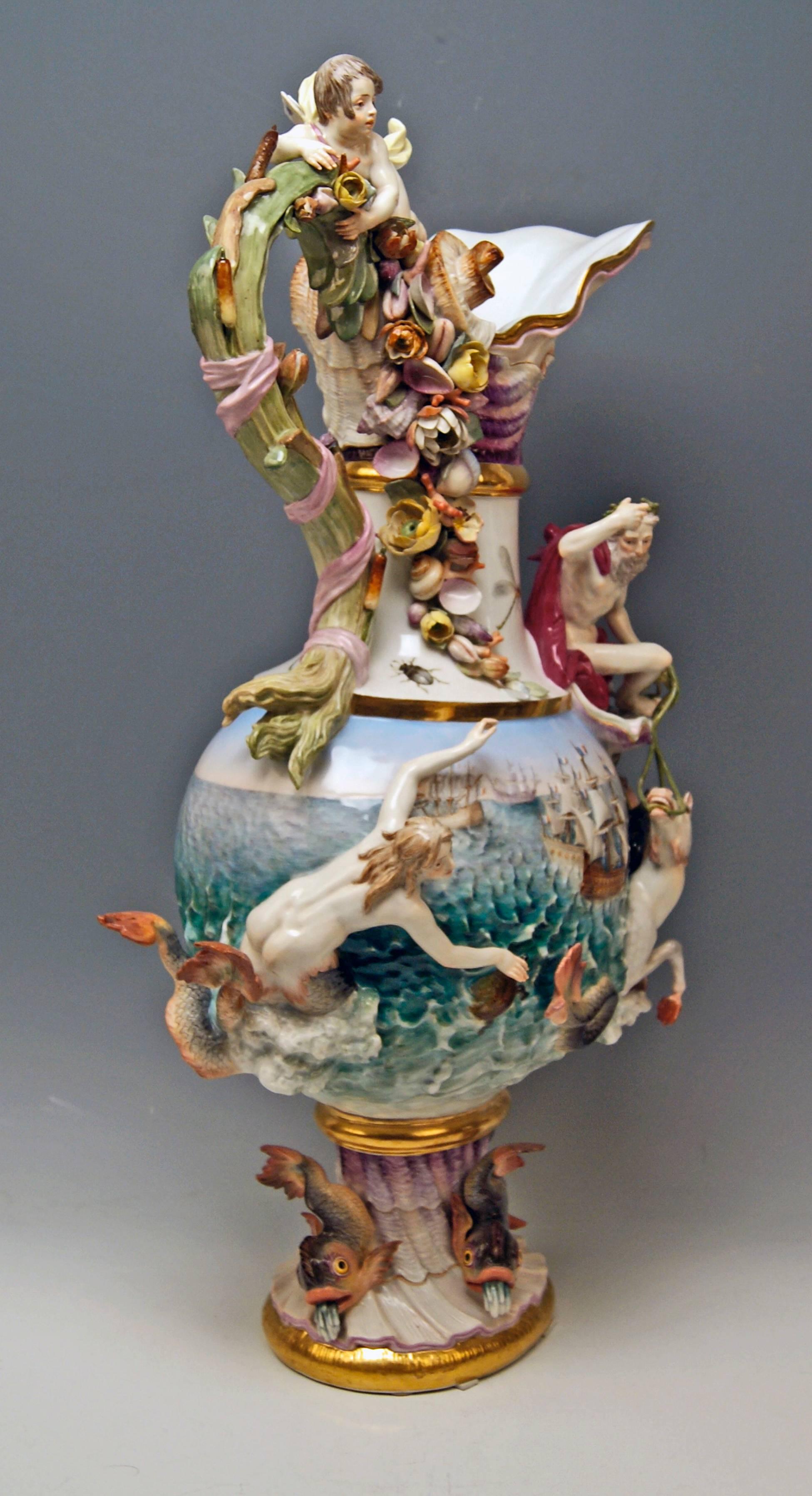 Baroque MEISSEN HUGE EWER THE WATER FOUR ELEMENTS BY KAENDLER height 25.78 inches c.1860