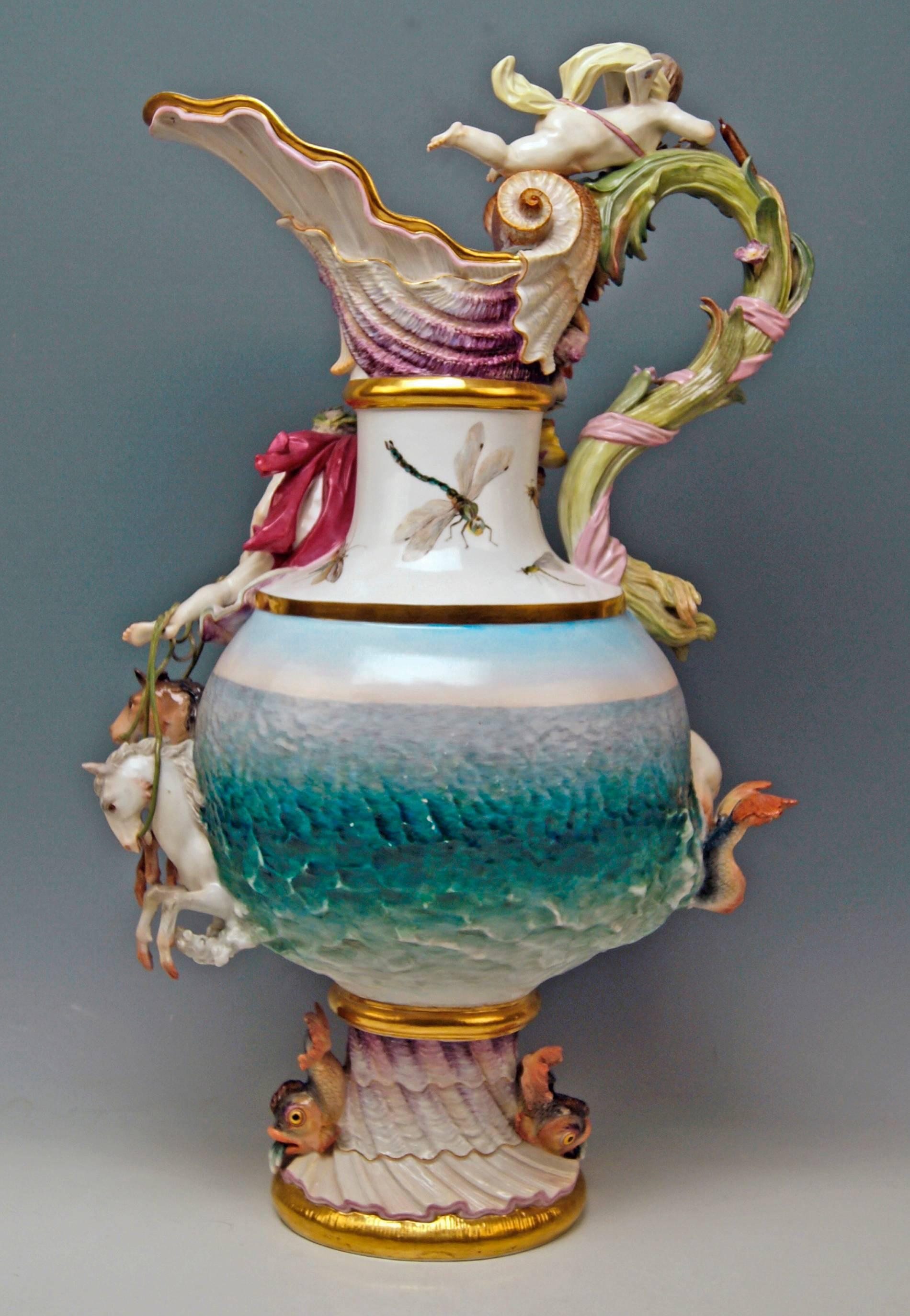 German MEISSEN HUGE EWER THE WATER FOUR ELEMENTS BY KAENDLER height 25.78 inches c.1860