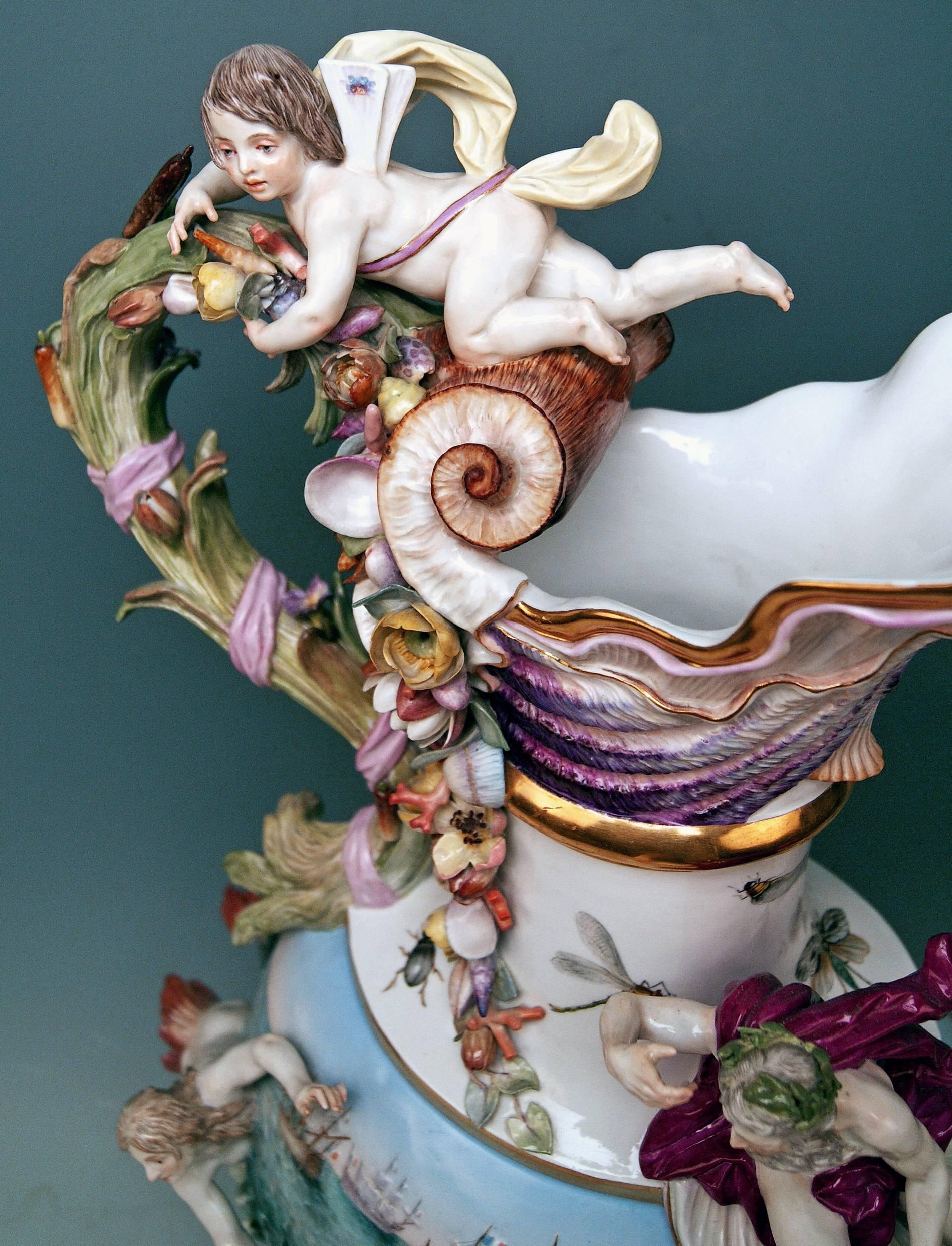 Glazed MEISSEN HUGE EWER THE WATER FOUR ELEMENTS BY KAENDLER height 25.78 inches c.1860