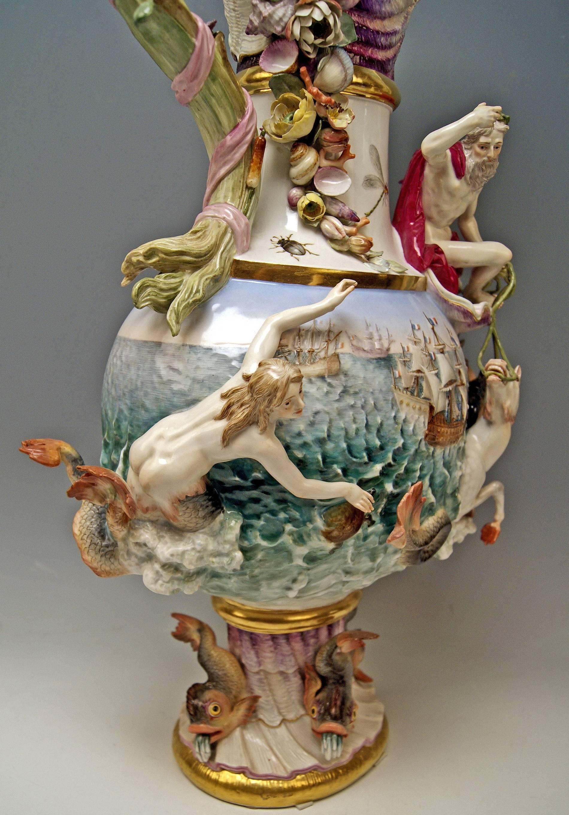 Mid-19th Century MEISSEN HUGE EWER THE WATER FOUR ELEMENTS BY KAENDLER height 25.78 inches c.1860