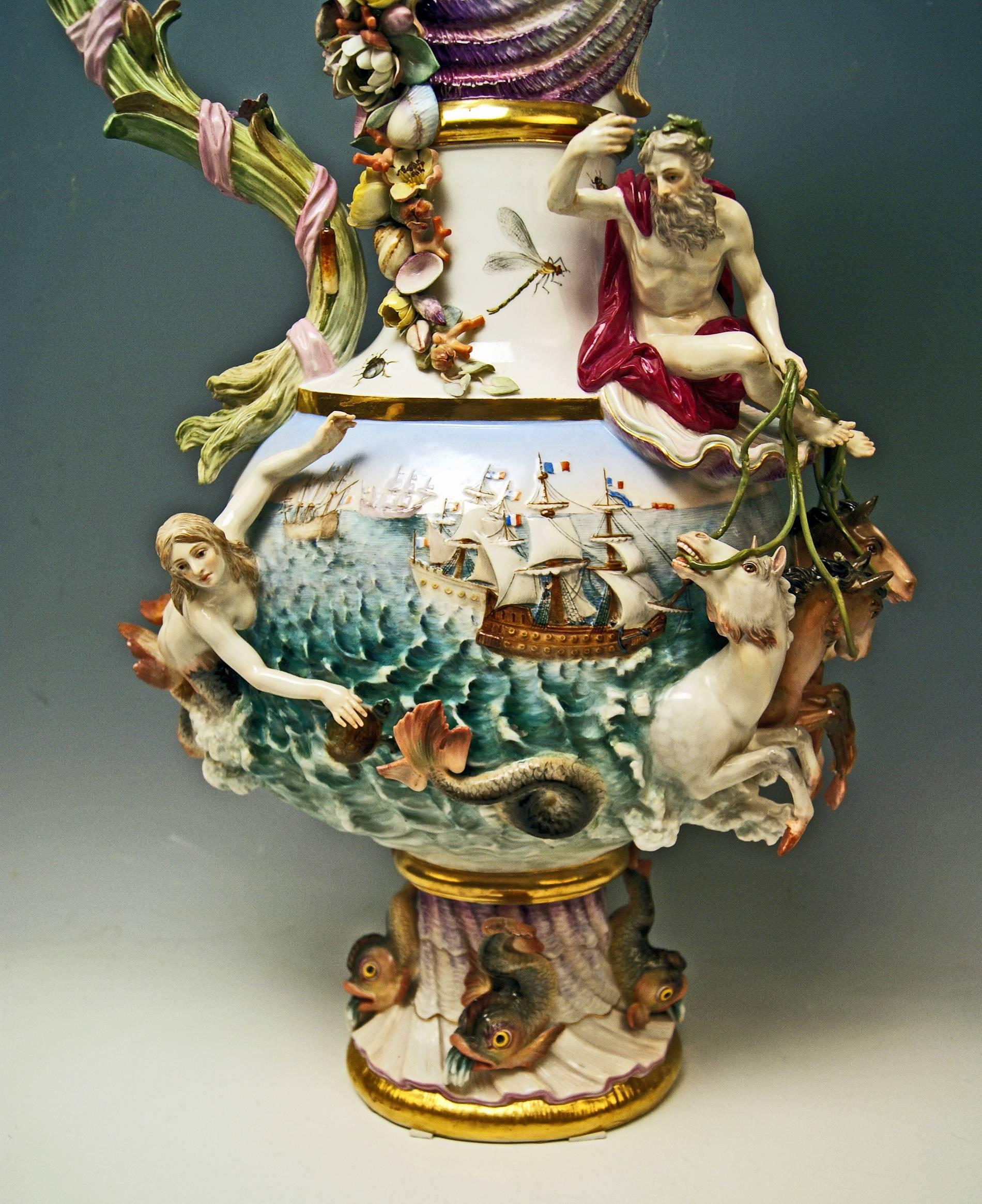 Porcelain MEISSEN HUGE EWER THE WATER FOUR ELEMENTS BY KAENDLER height 25.78 inches c.1860