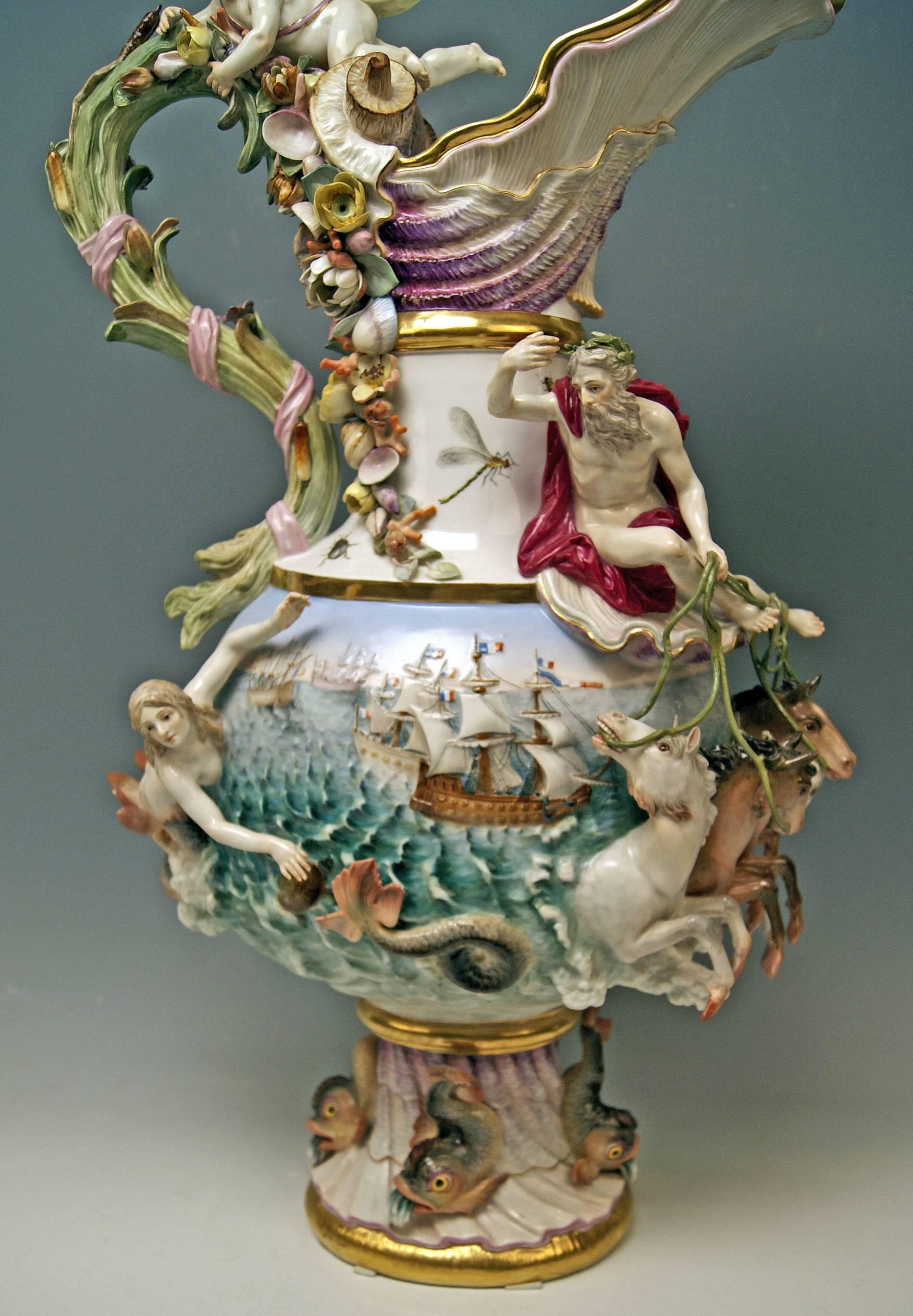 MEISSEN HUGE EWER THE WATER FOUR ELEMENTS BY KAENDLER height 25.78 inches c.1860 1