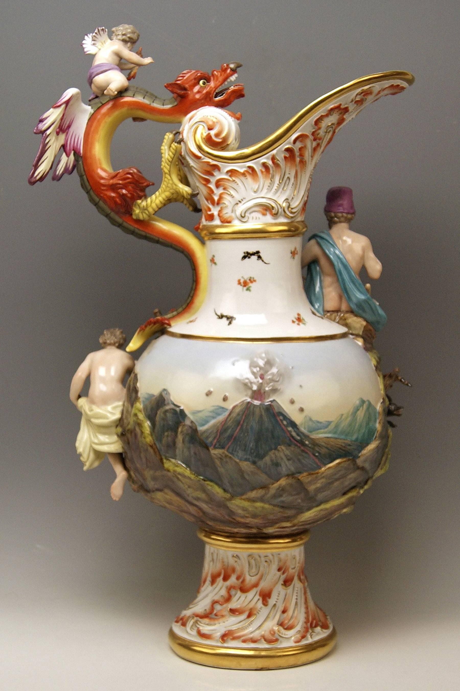 Baroque MEISSEN HUGE EWER THE FIRE FOUR ELEMENTS BY KAENDLER height 26.18 inches c.1860