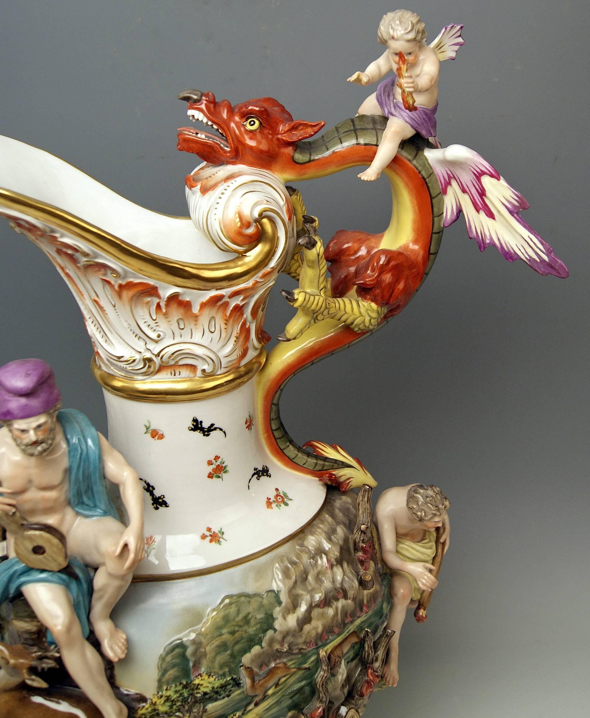 German MEISSEN HUGE EWER THE FIRE FOUR ELEMENTS BY KAENDLER height 26.18 inches c.1860