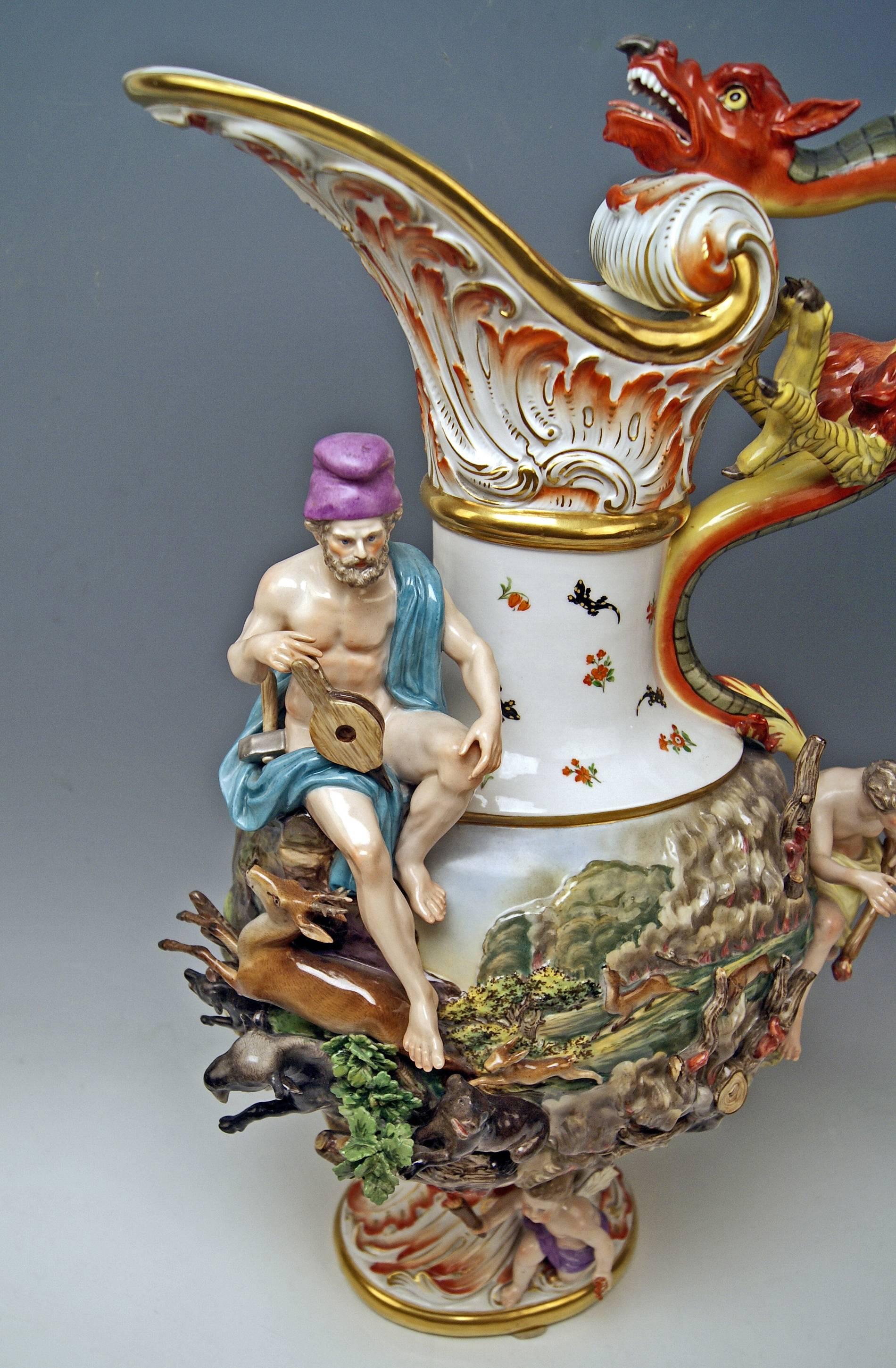 Glazed MEISSEN HUGE EWER THE FIRE FOUR ELEMENTS BY KAENDLER height 26.18 inches c.1860