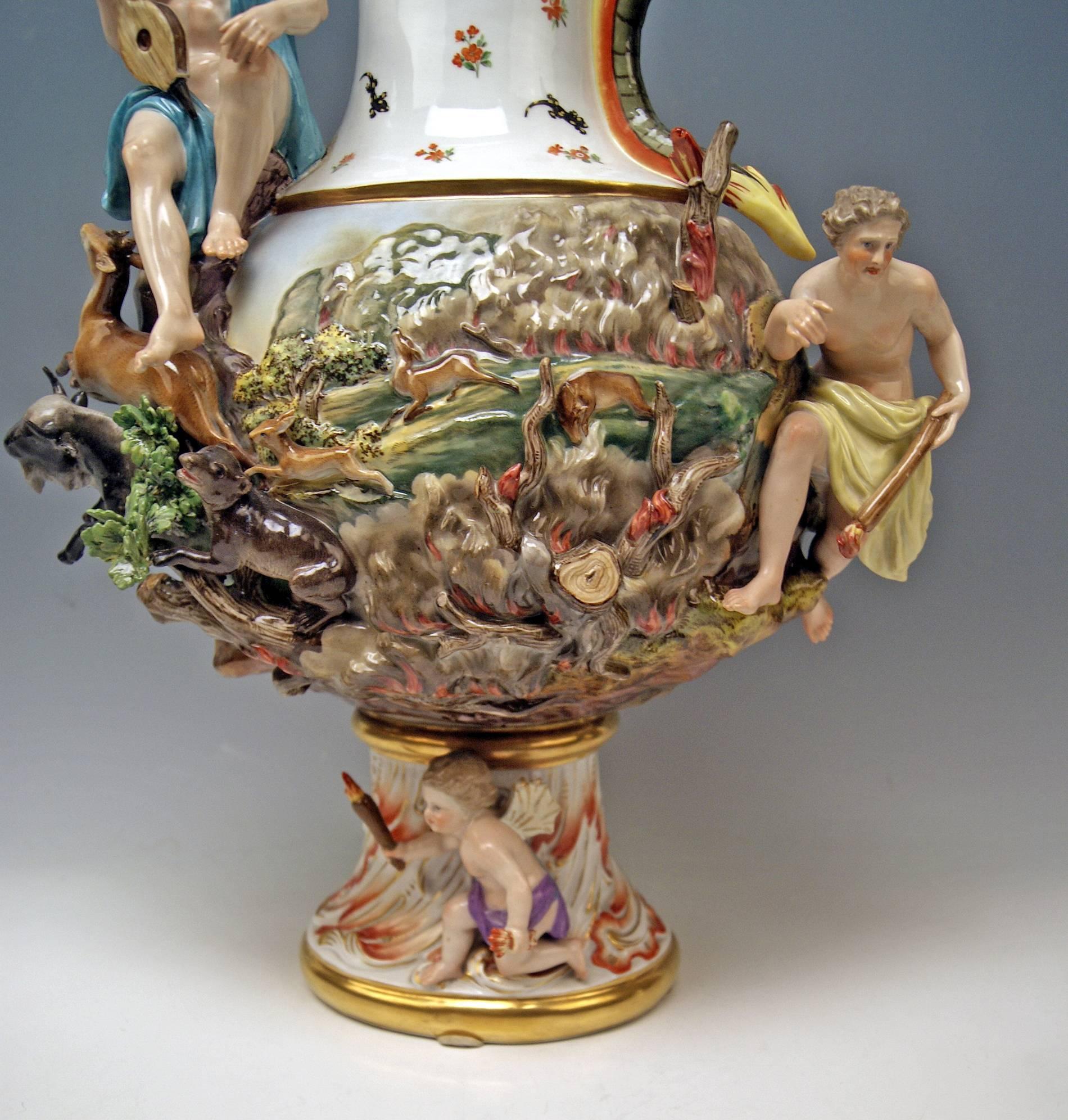 19th Century MEISSEN HUGE EWER THE FIRE FOUR ELEMENTS BY KAENDLER height 26.18 inches c.1860