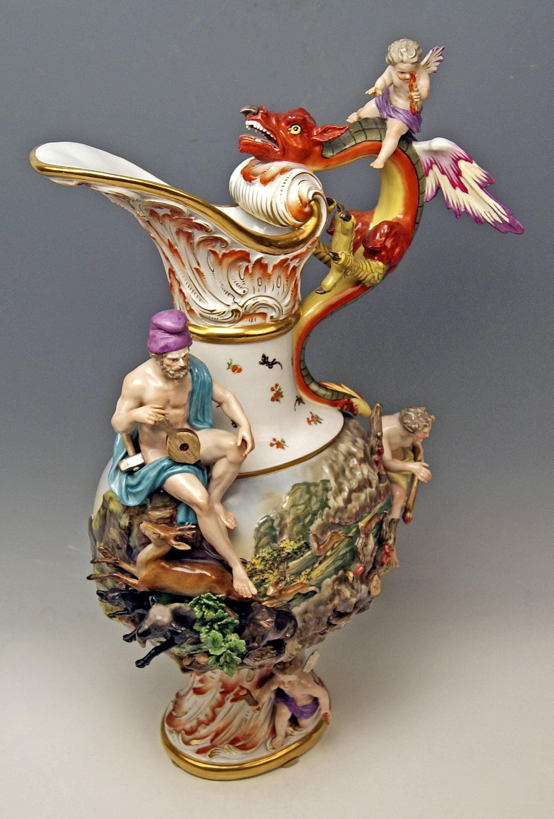 MEISSEN HUGE EWER THE FIRE FOUR ELEMENTS BY KAENDLER height 26.18 inches c.1860 1