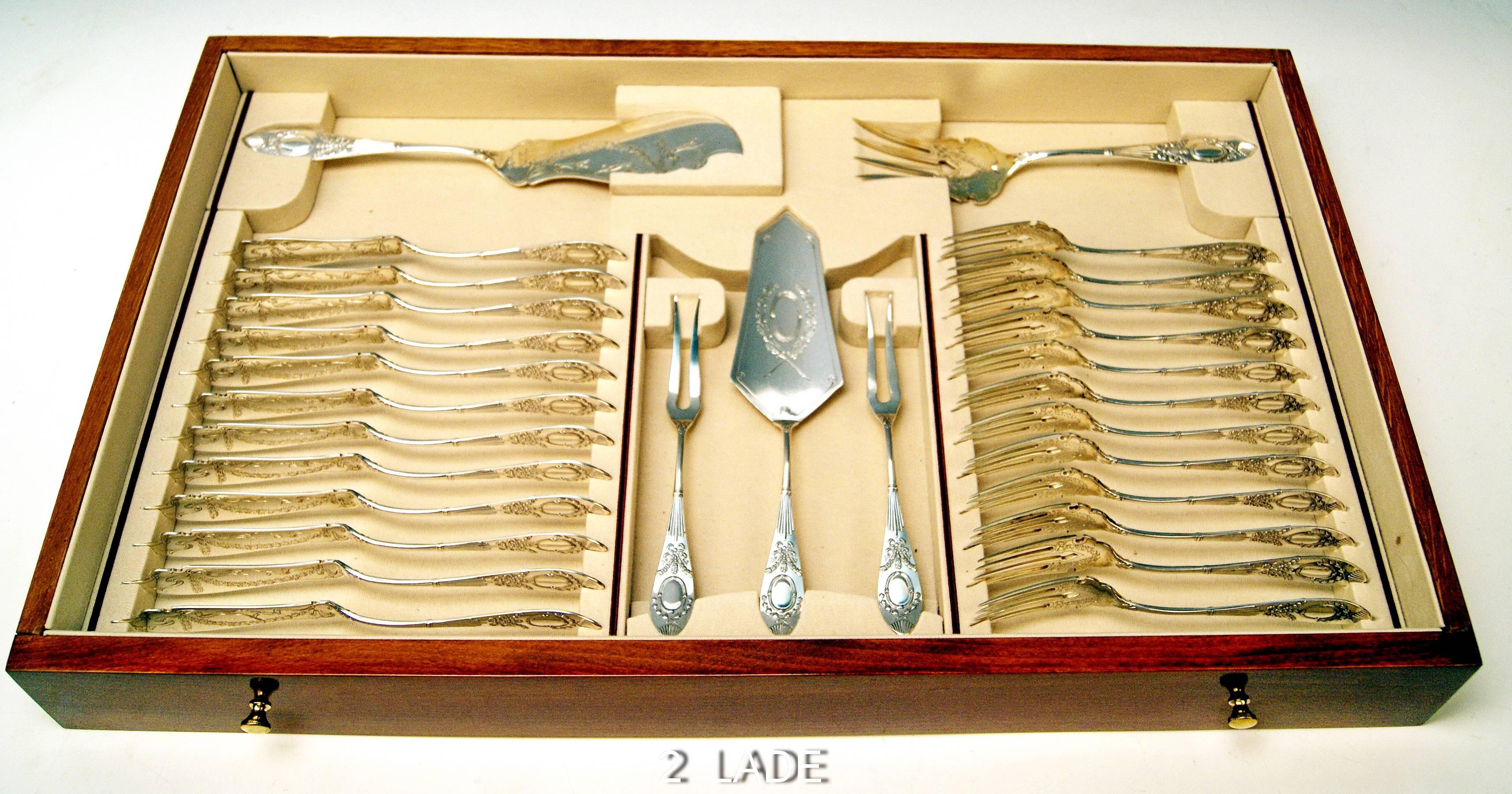 Silver Art Nouveau 116-Piece Flatware Cutlery 12 Pers, Lutz-Weiss Germany c.1900 In Excellent Condition In Vienna, AT
