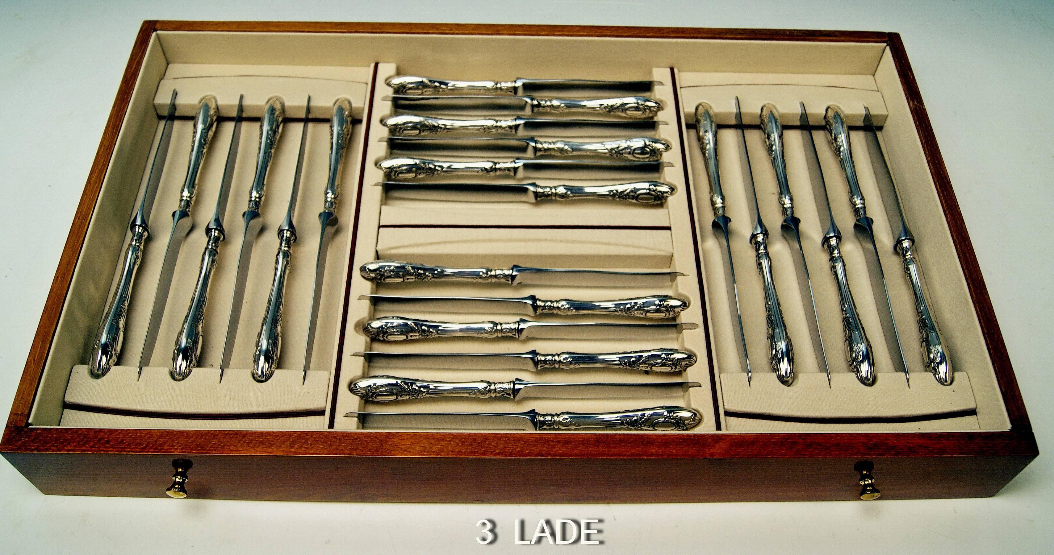 Early 20th Century Silver Art Nouveau 116-Piece Flatware Cutlery 12 Pers, Lutz-Weiss Germany c.1900