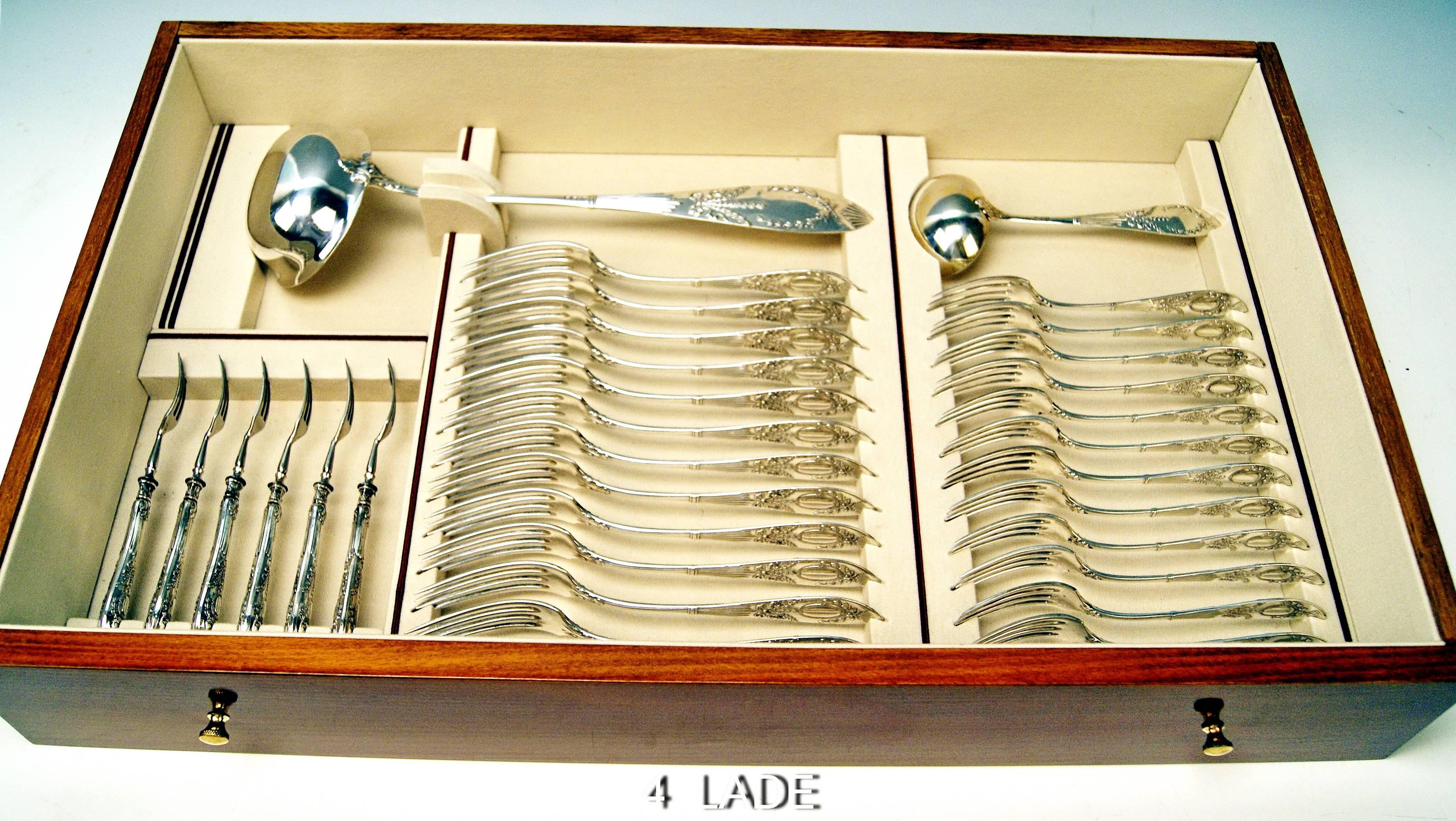 Silver Art Nouveau 116-Piece Flatware Cutlery 12 Pers, Lutz-Weiss Germany c.1900 1