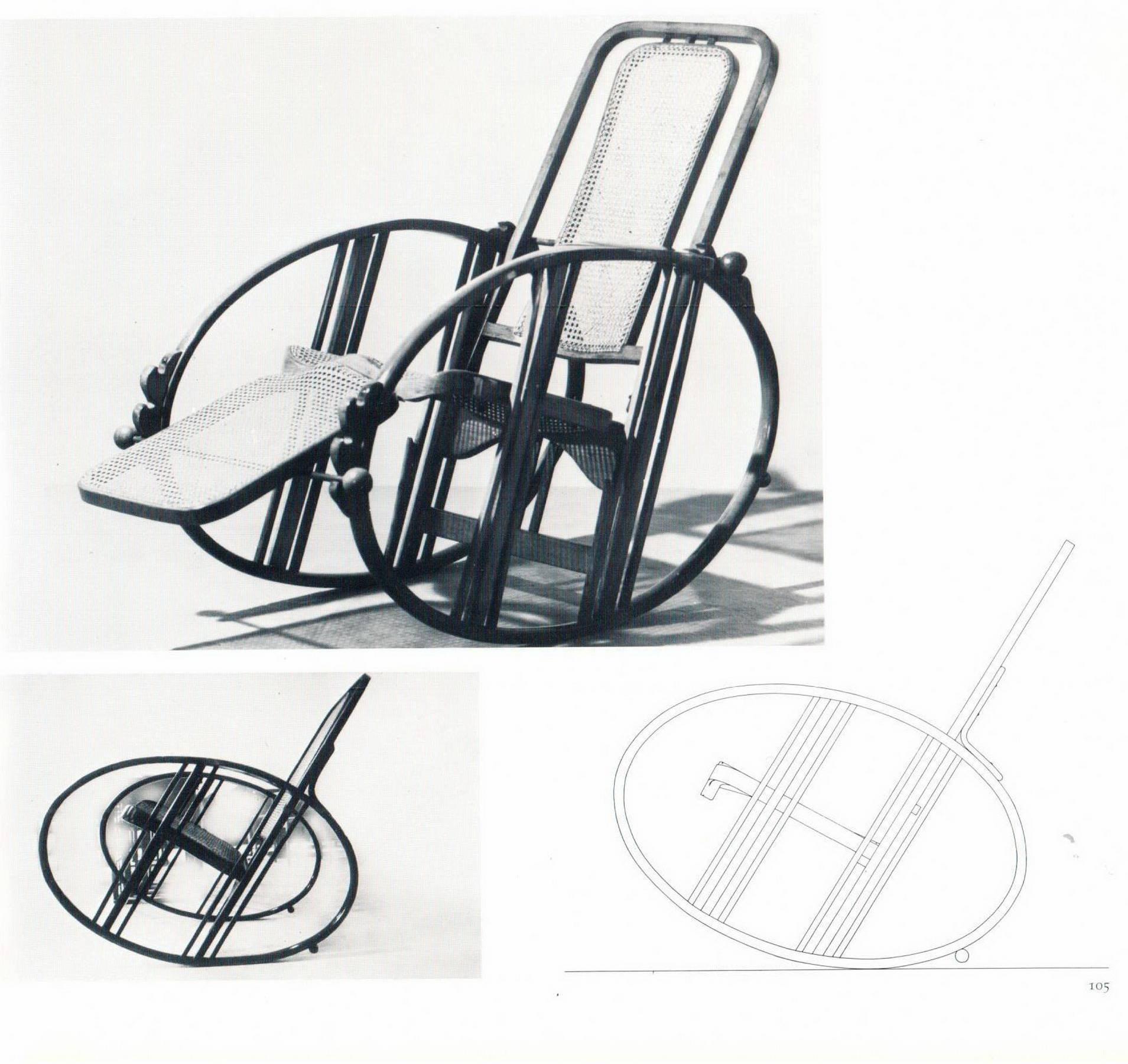 Breathtaking as well as most elegant rocking chair:
Fine quality of bentwood manufacturing (black stained.) 

beech wood/black stained/handwork of finest quality/refurbished by hand
This rocking chair has a support for feet as well as a backrest