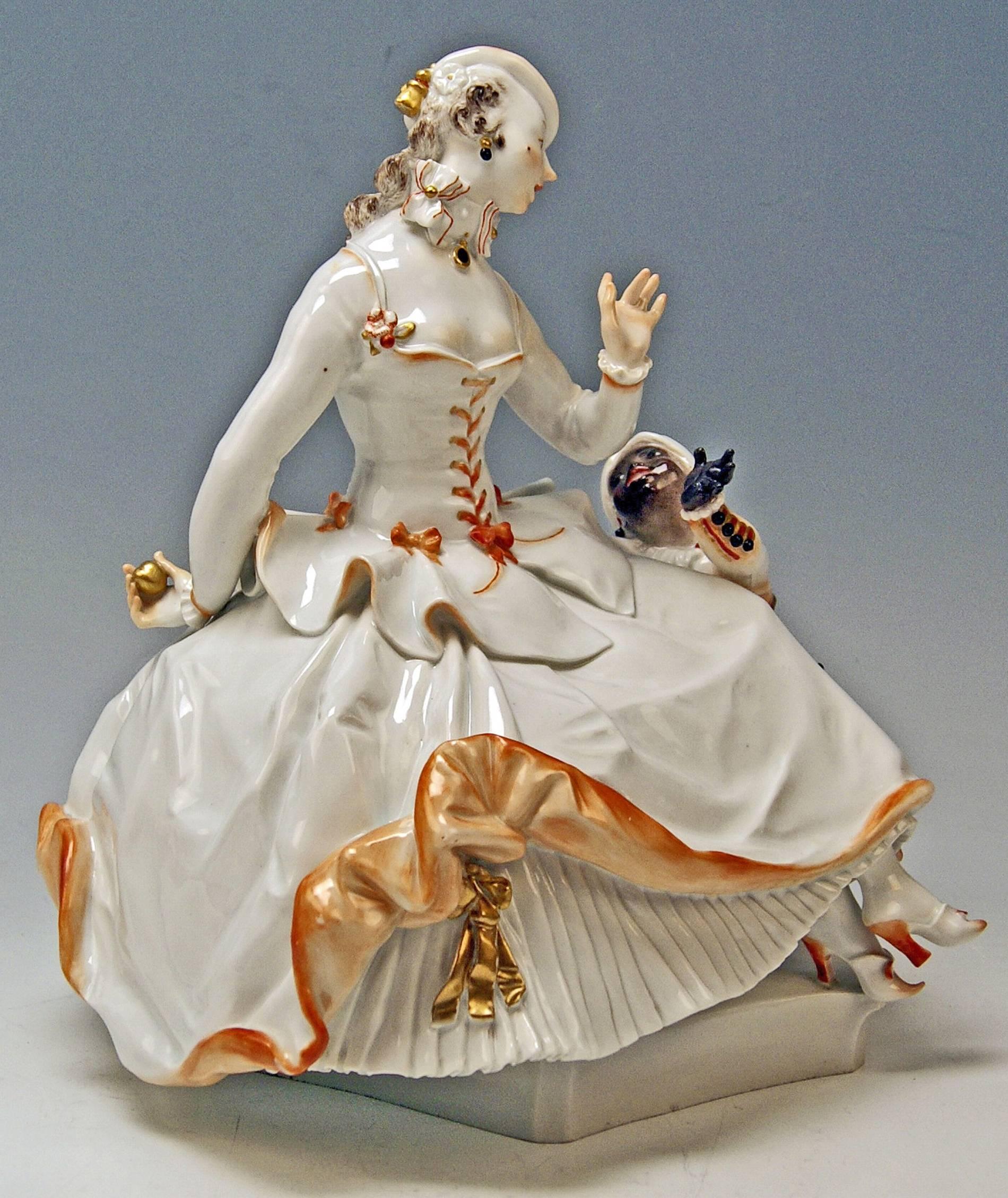 Meissen remarkable figurine group
By Paul Scheurich (1883-1945).
Lady and black boy.
Designed 1919-1920.

Designer: Paul Scheurich (1883-1945).
Paul Scheurich was painter, sculptor, graphic artist, drawer and stage designer. He studied at