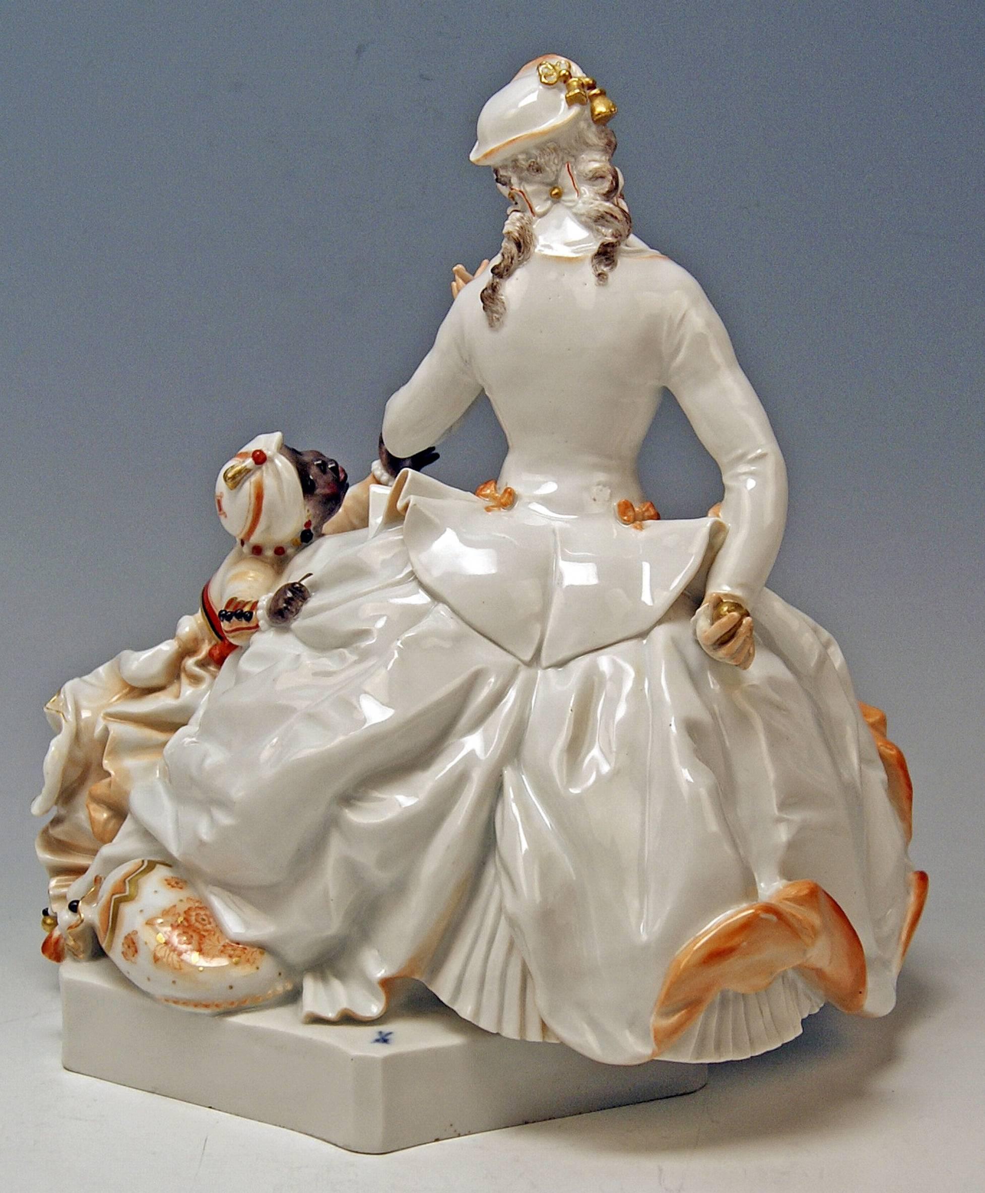 German Meissen Figurine Group Lady and Black Boy by Paul Scheurich made c.1920-21