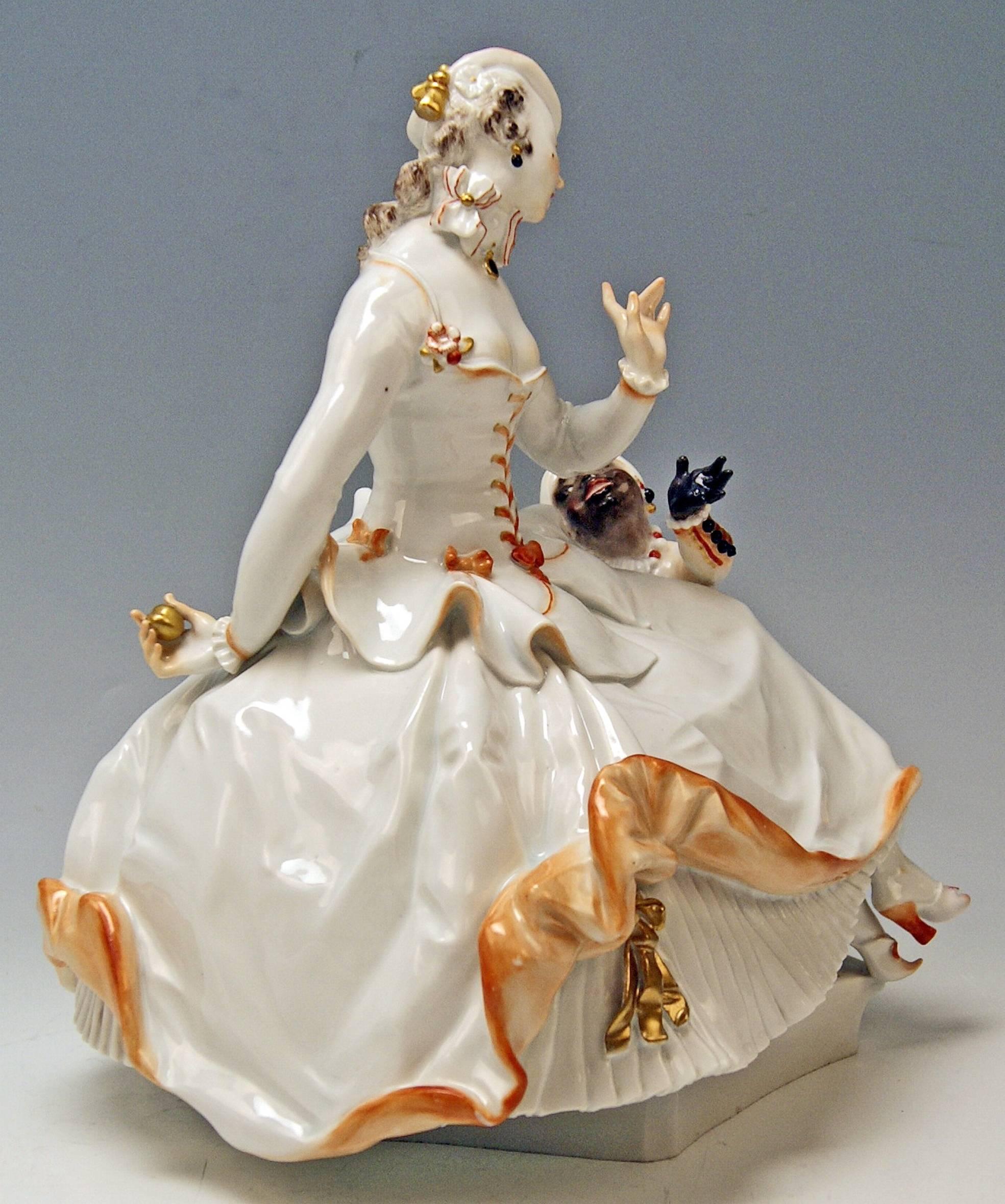 Painted Meissen Figurine Group Lady and Black Boy by Paul Scheurich made c.1920-21