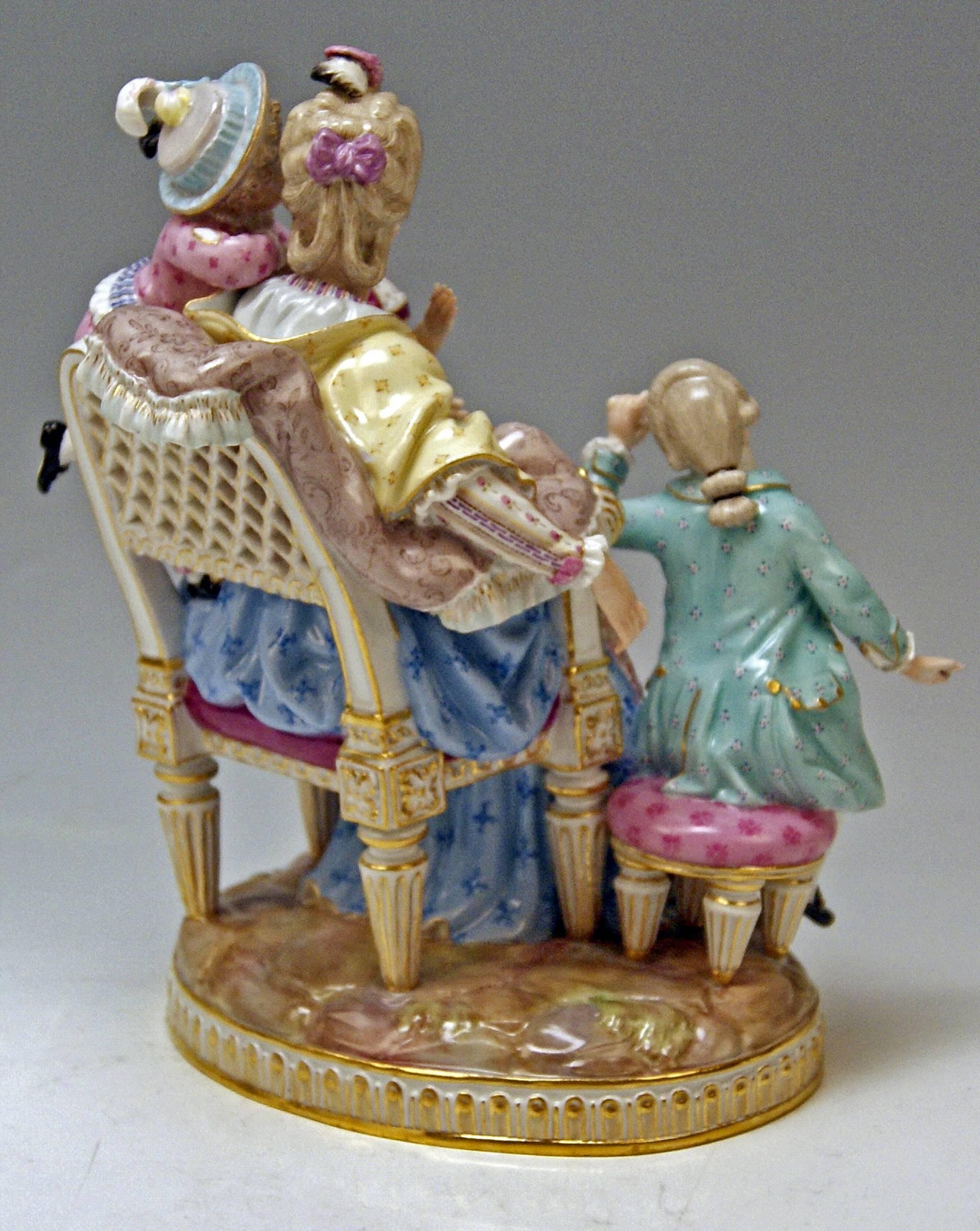Rococo Meissen Stunning Figurine Group The Loving Mother by Michel V. Acier, circa 1870