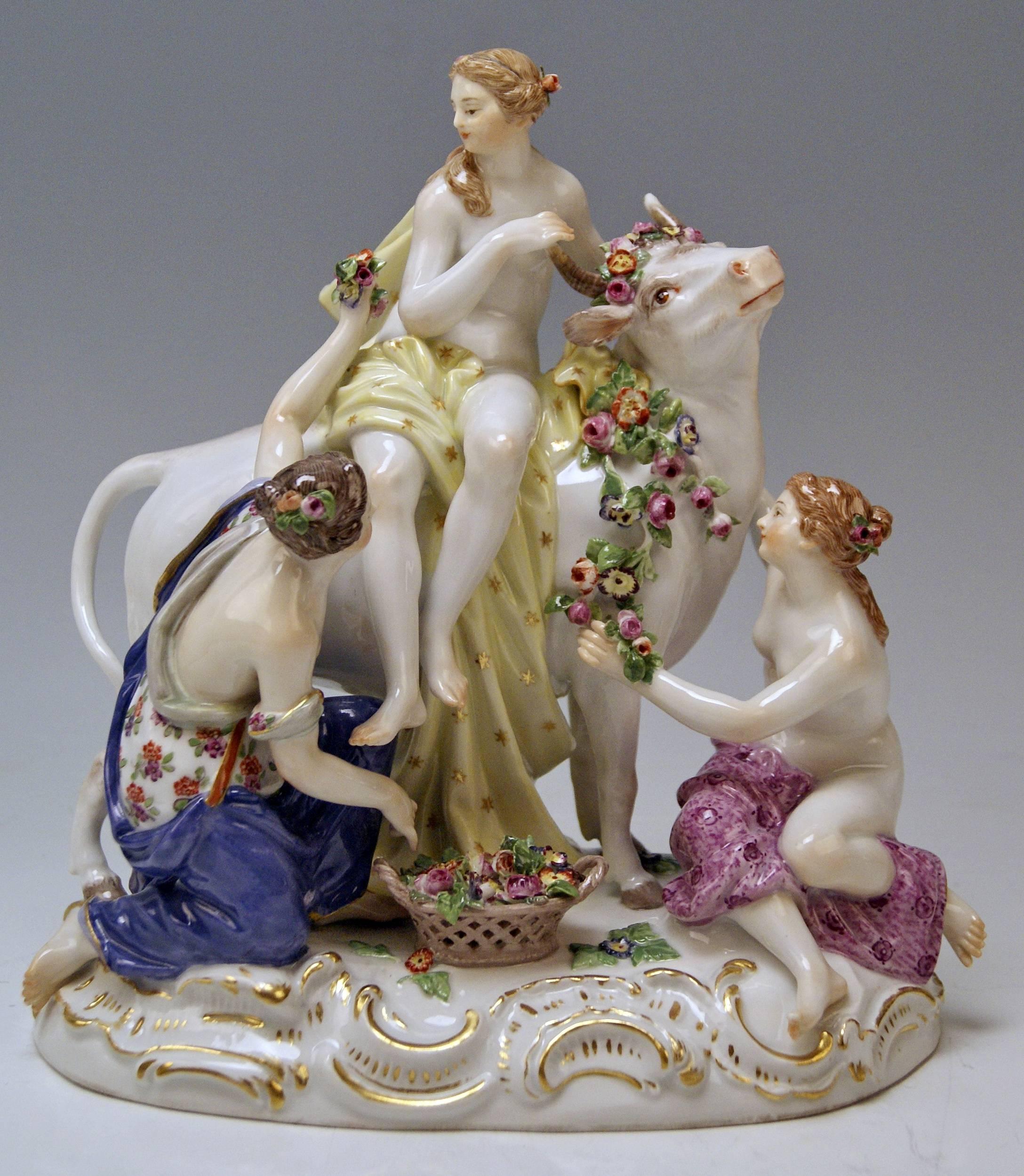 Glazed Meissen Stunning Figurine Group the Rape of Europe by Kaendler, circa 1860