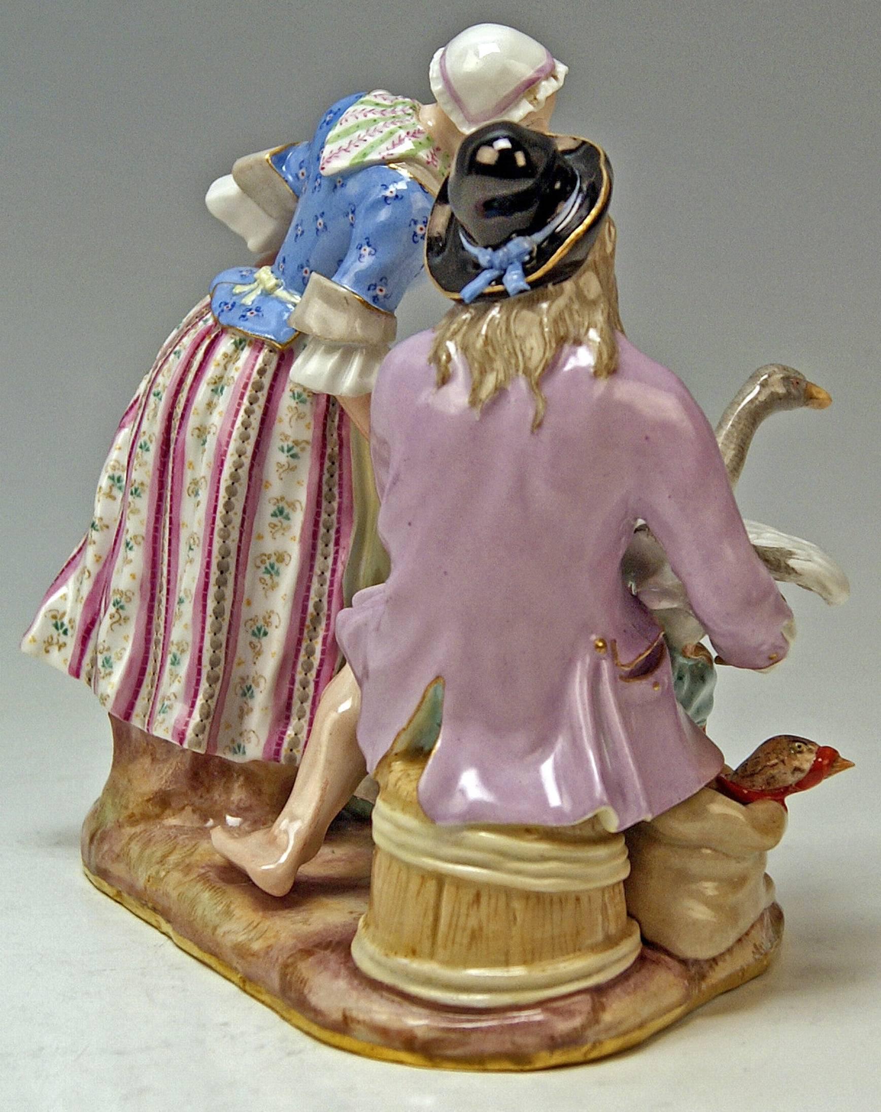 Baroque Rare groupe de figurines de Meissen The Deal with Geese par Circle of J.J.Kaendler, vers 1870 en vente