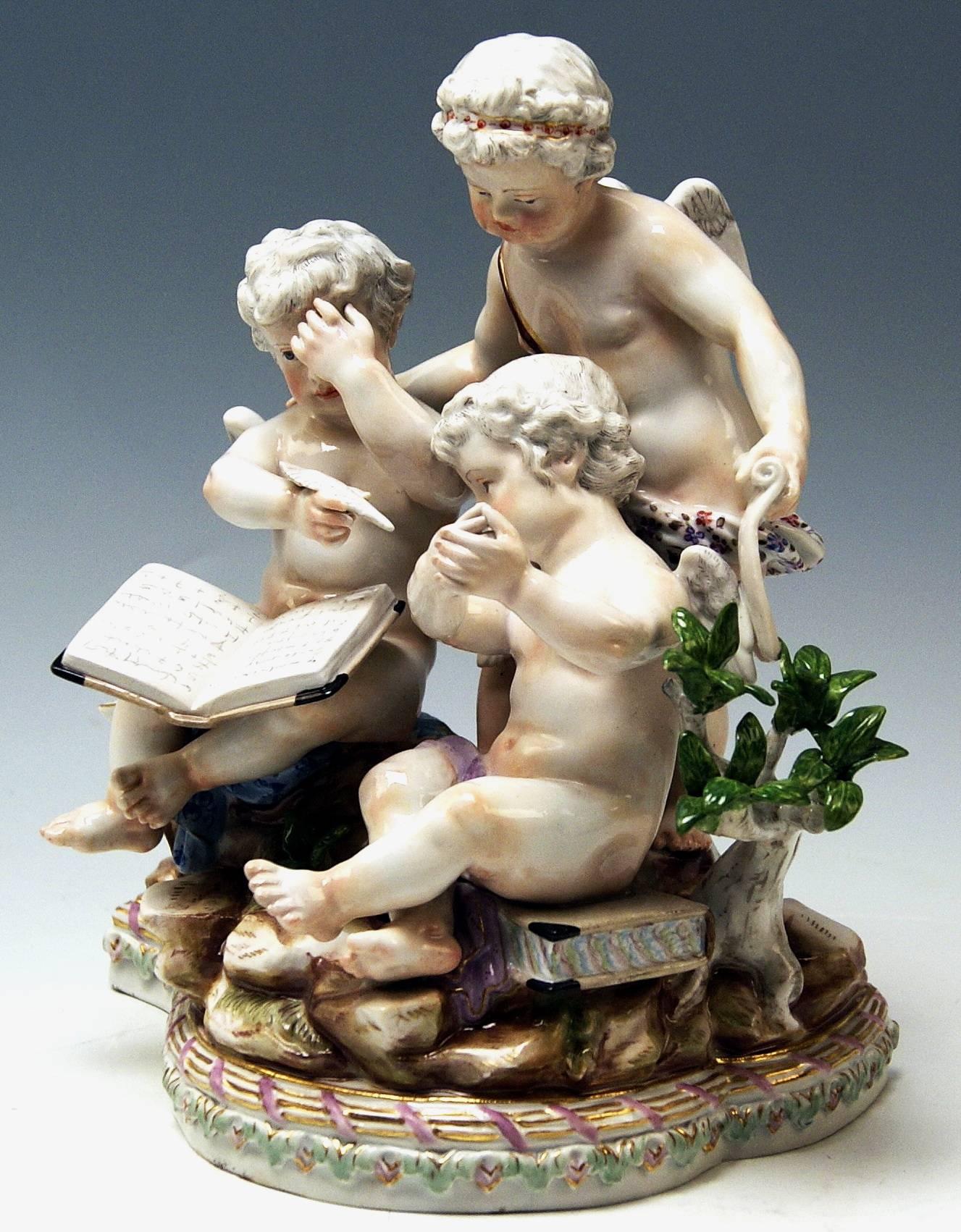 Rococo Meissen Figurines Cherubs Allegory of Arithmetic by Acier, circa 1880