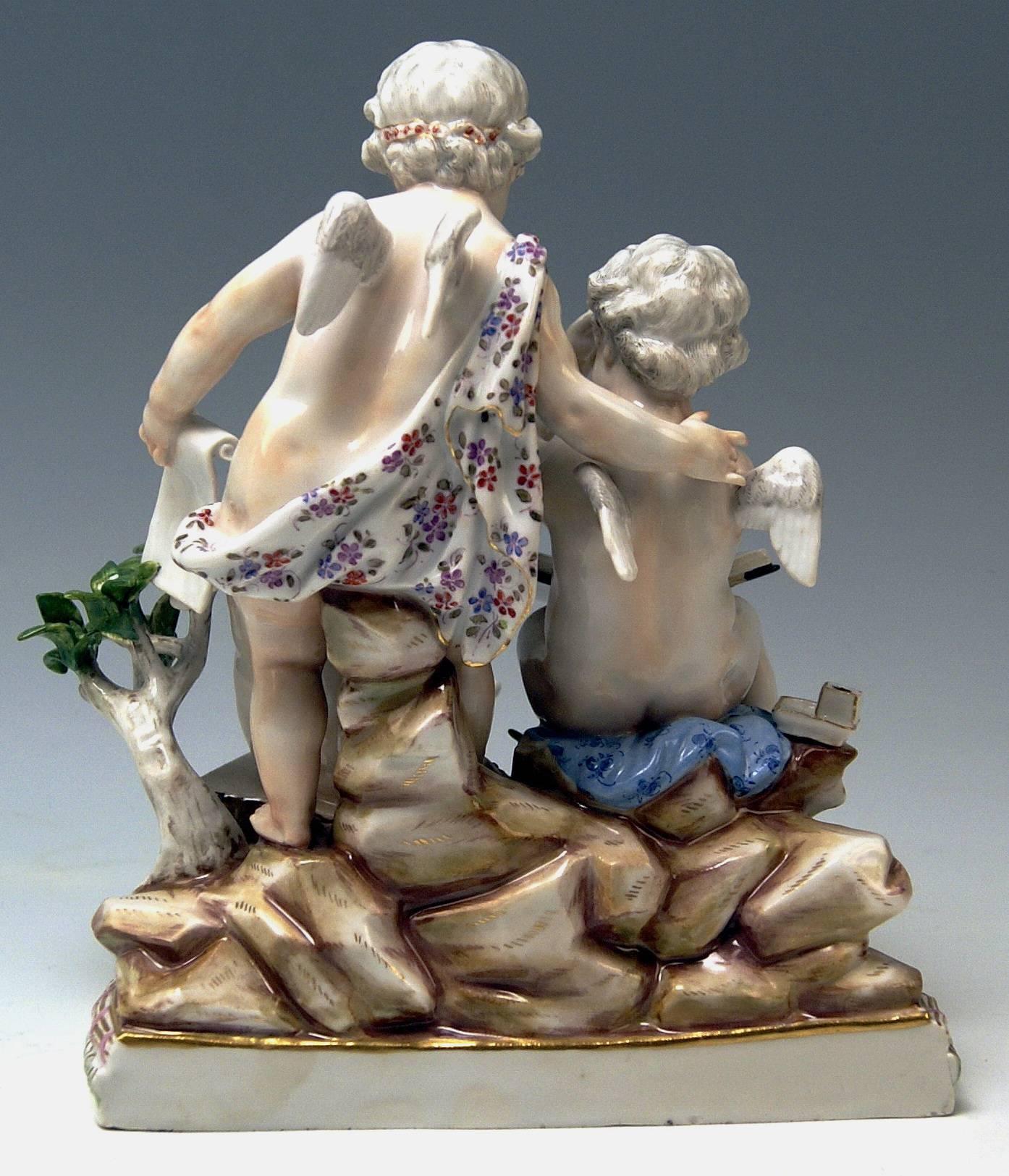 German Meissen Figurines Cherubs Allegory of Arithmetic by Acier, circa 1880