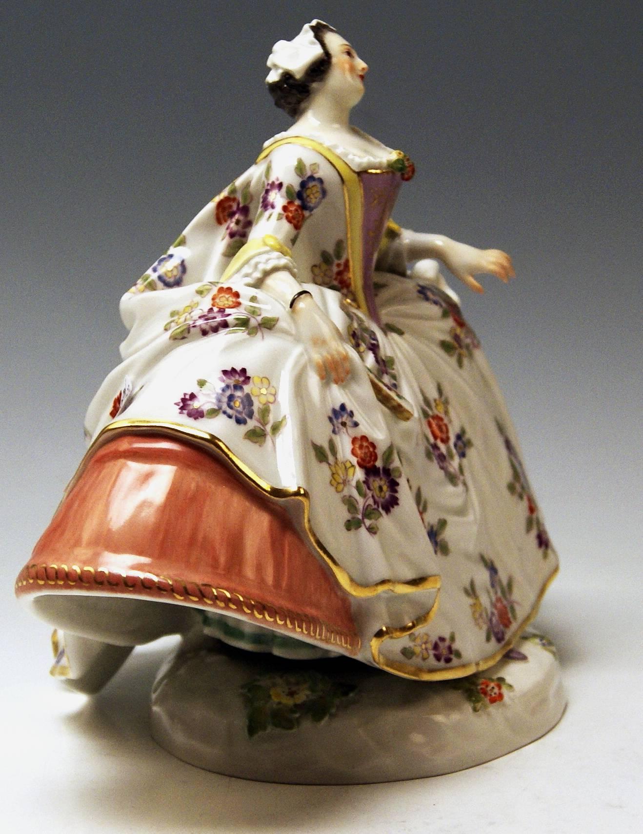 Rococo Meissen Kaendler Noble Lady Gallant Figurine Woman Model 550 Made 20th Century