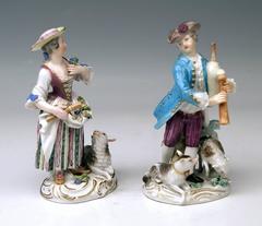 Meissen Kaendler Shepherd Bagpipe Shepherdess Sheep Rococo made 1763-1773