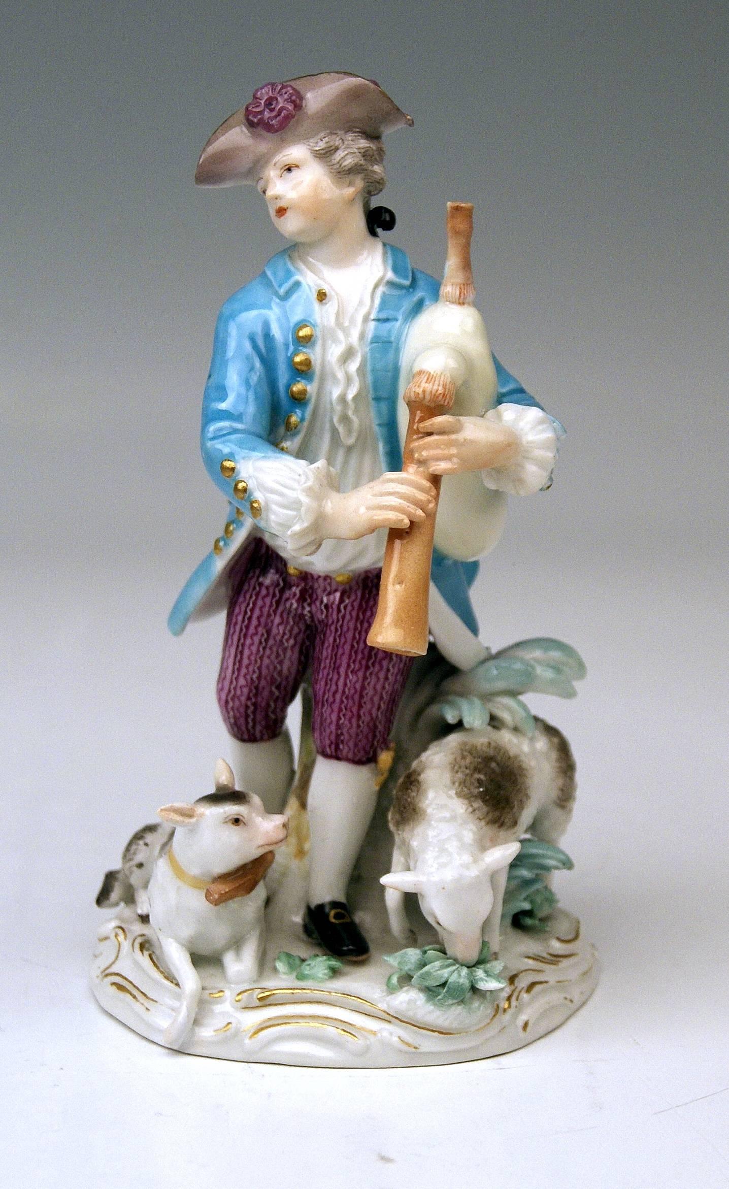 Meissen Kaendler Shepherd Bagpipe Shepherdess Sheep Rococo made 1763-1773 In Excellent Condition In Vienna, AT