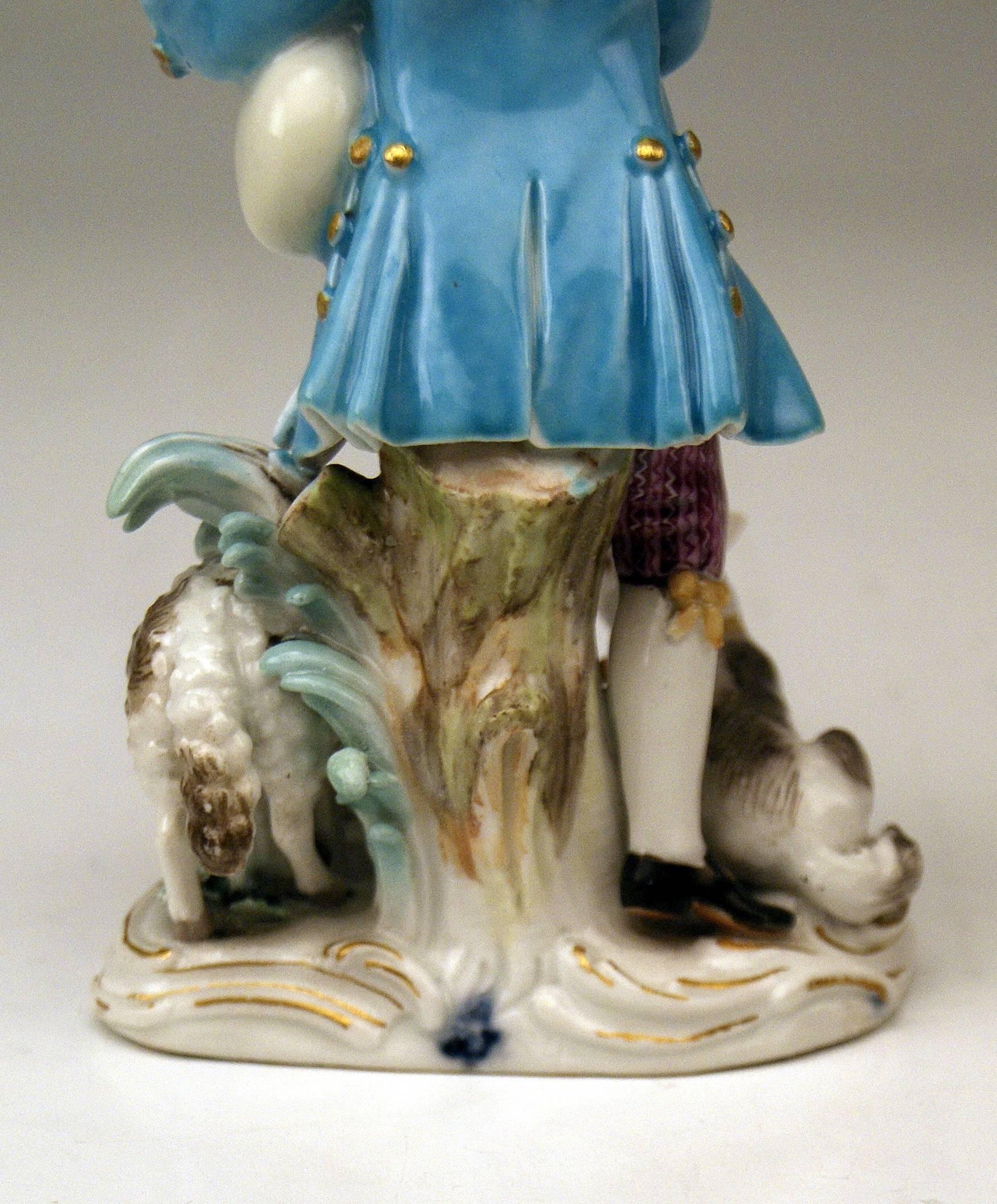 Late 18th Century Meissen Kaendler Shepherd Bagpipe Shepherdess Sheep Rococo made 1763-1773