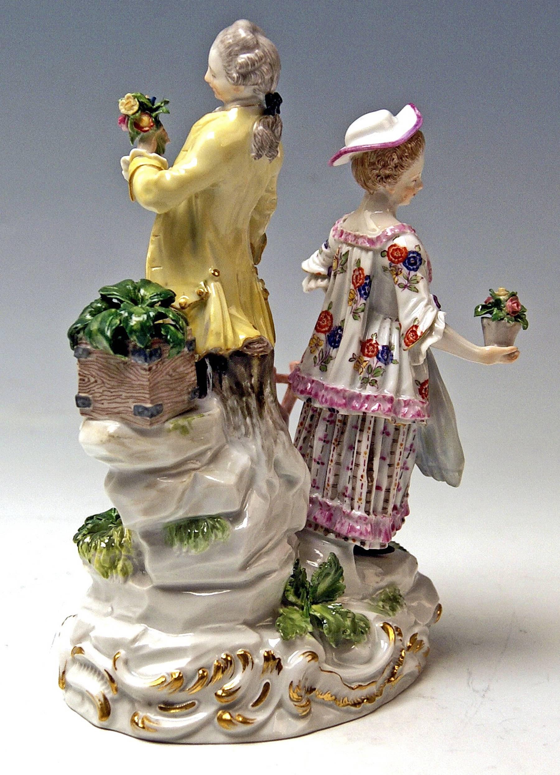 German Meissen Acier Gallant Gardeners Figurines with Watering Can Model C 64  c.1880