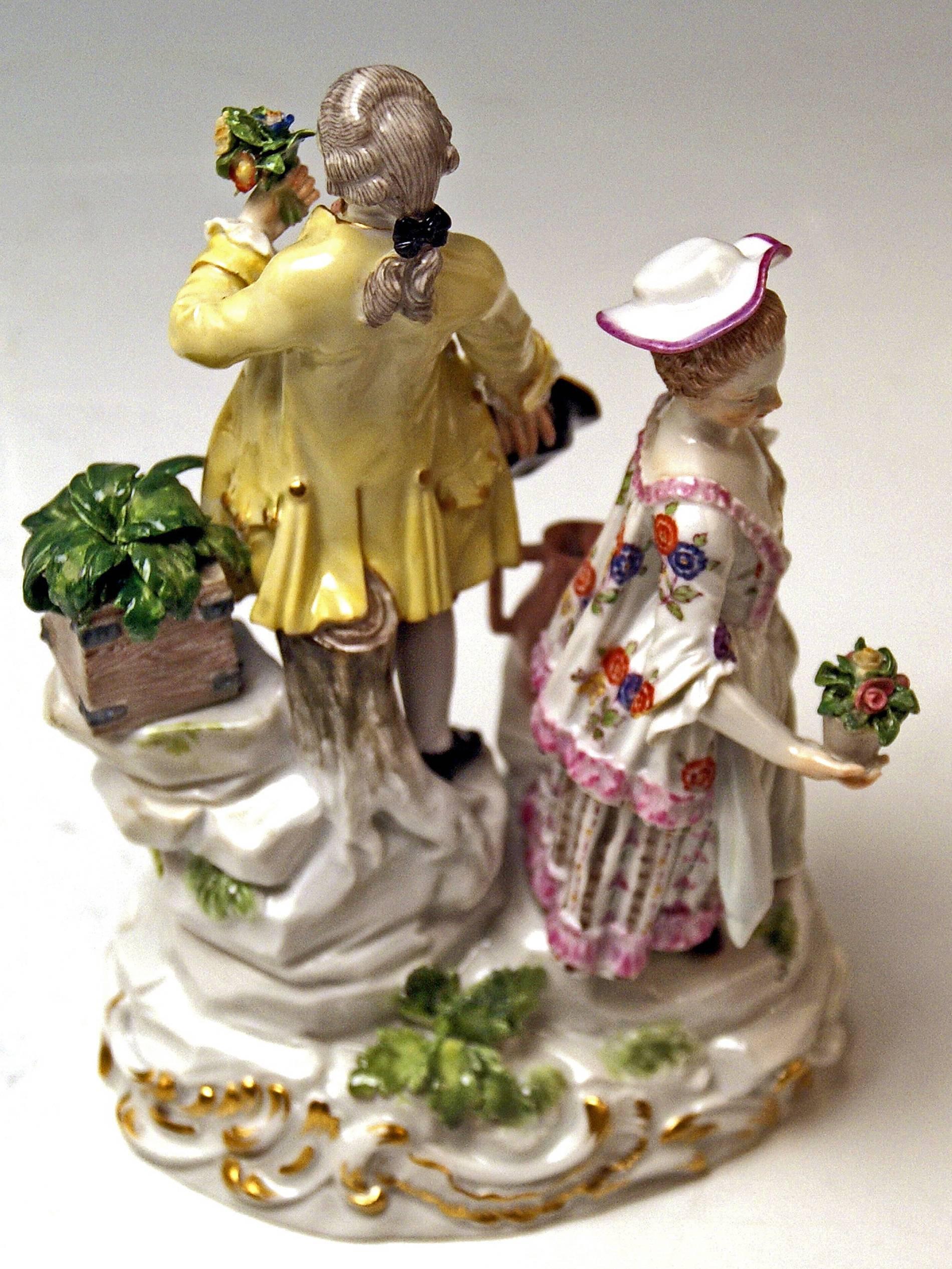 Porcelain Meissen Acier Gallant Gardeners Figurines with Watering Can Model C 64  c.1880