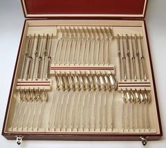 Silver 800 48-Piece Flatware Cutlery Set 12 Persons V.C.Dub Austria Vienna, 1900