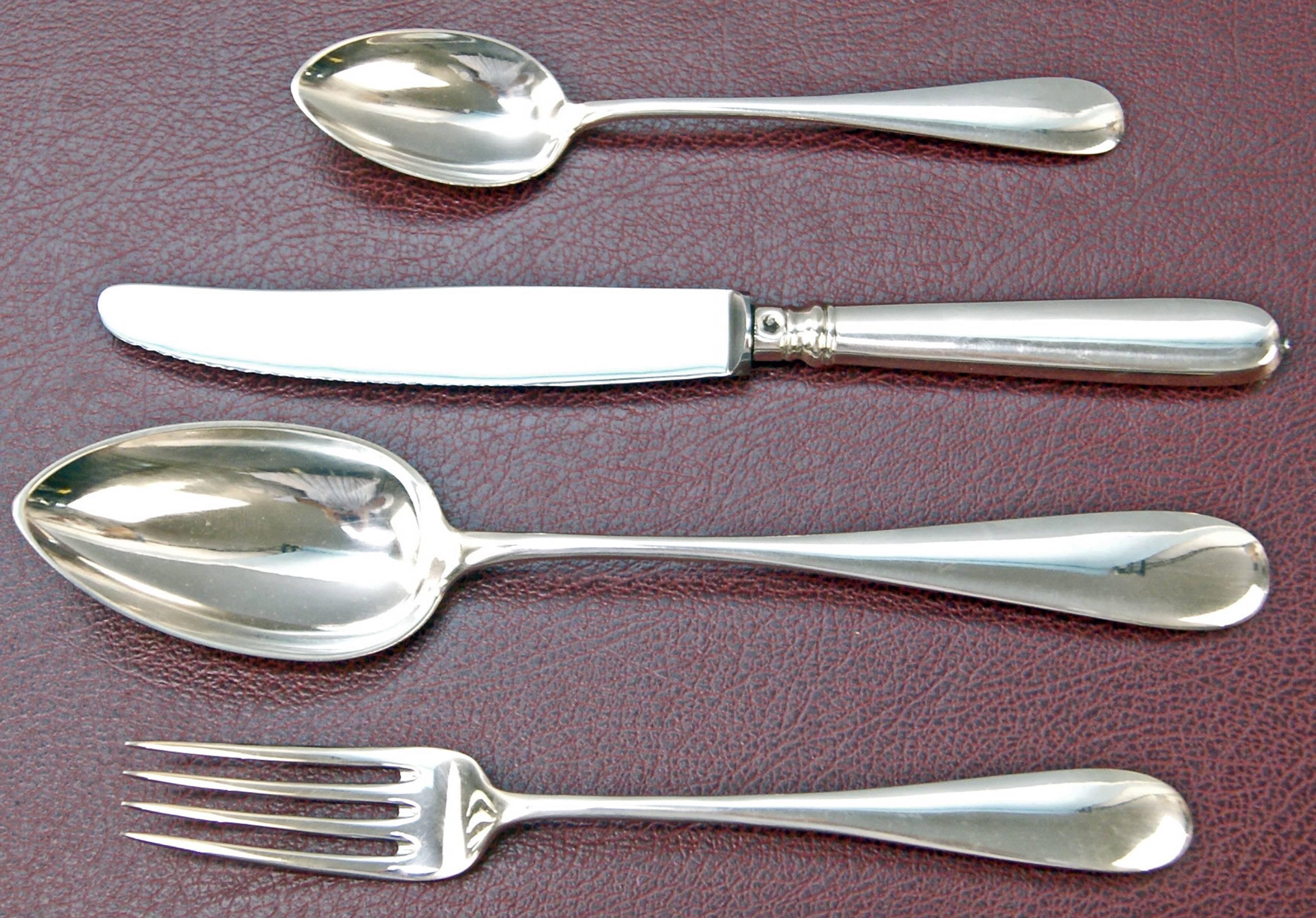 Biedermeier Silver 800 48-Piece Flatware Cutlery Set 12 Persons V.C.Dub Austria Vienna, 1900