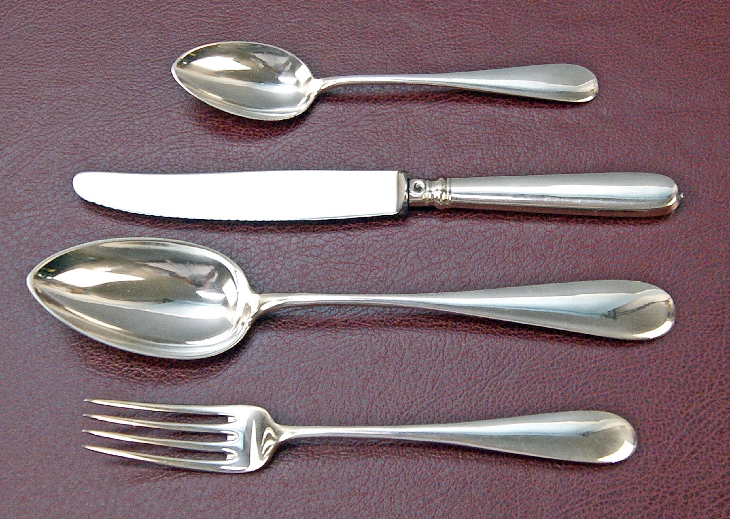 Austrian Silver 800 48-Piece Flatware Cutlery Set 12 Persons V.C.Dub Austria Vienna, 1900