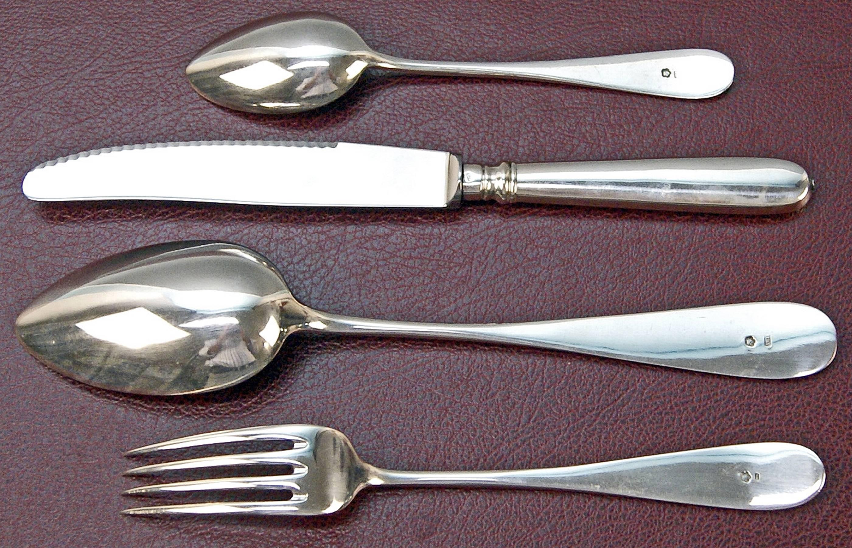 Early 20th Century Silver 800 48-Piece Flatware Cutlery Set 12 Persons V.C.Dub Austria Vienna, 1900