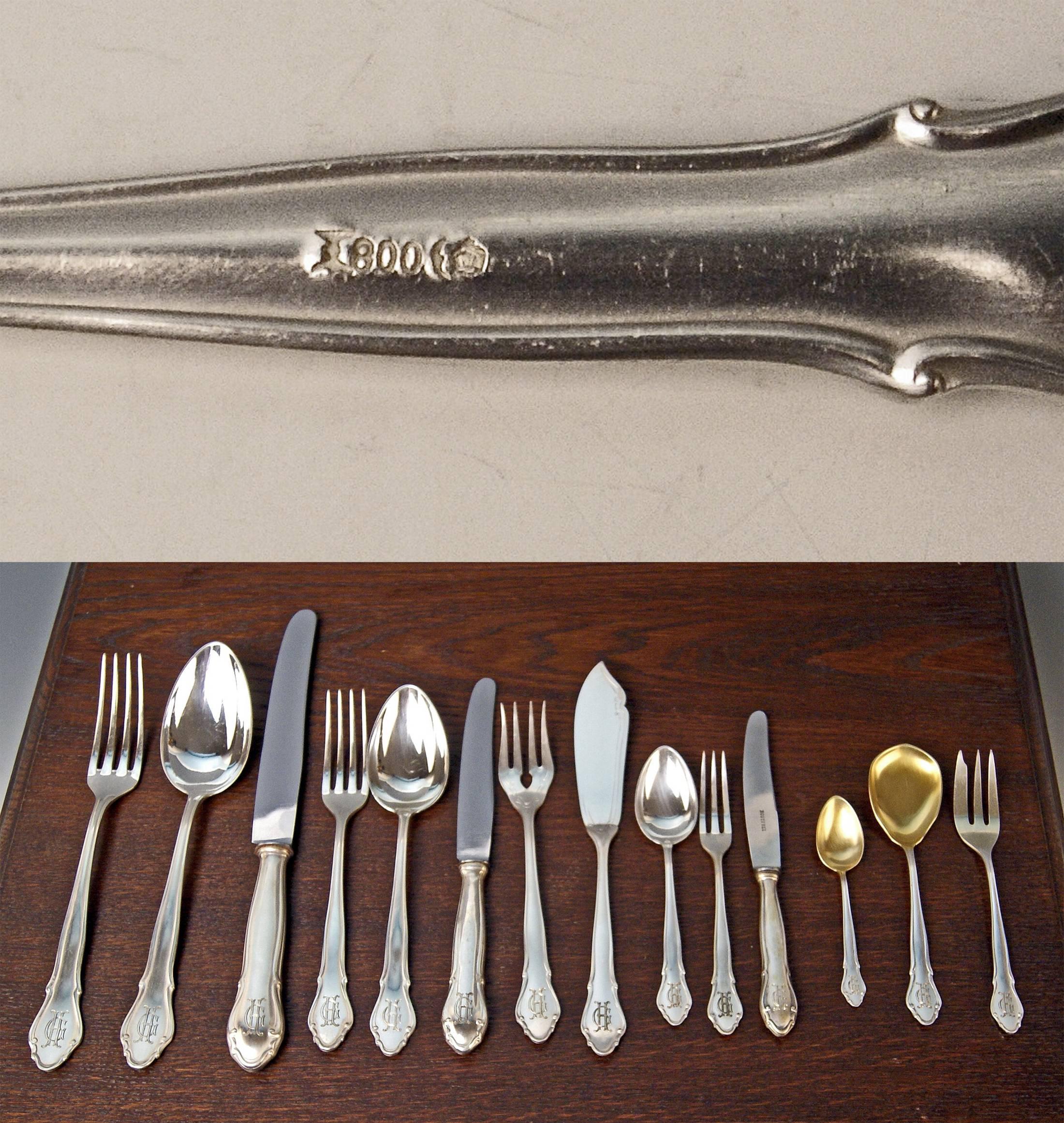 Koch Bergfeld Silver 800 Cutlery Baroque Design 264-Pieces Bremen Germany 1900 For Sale 3