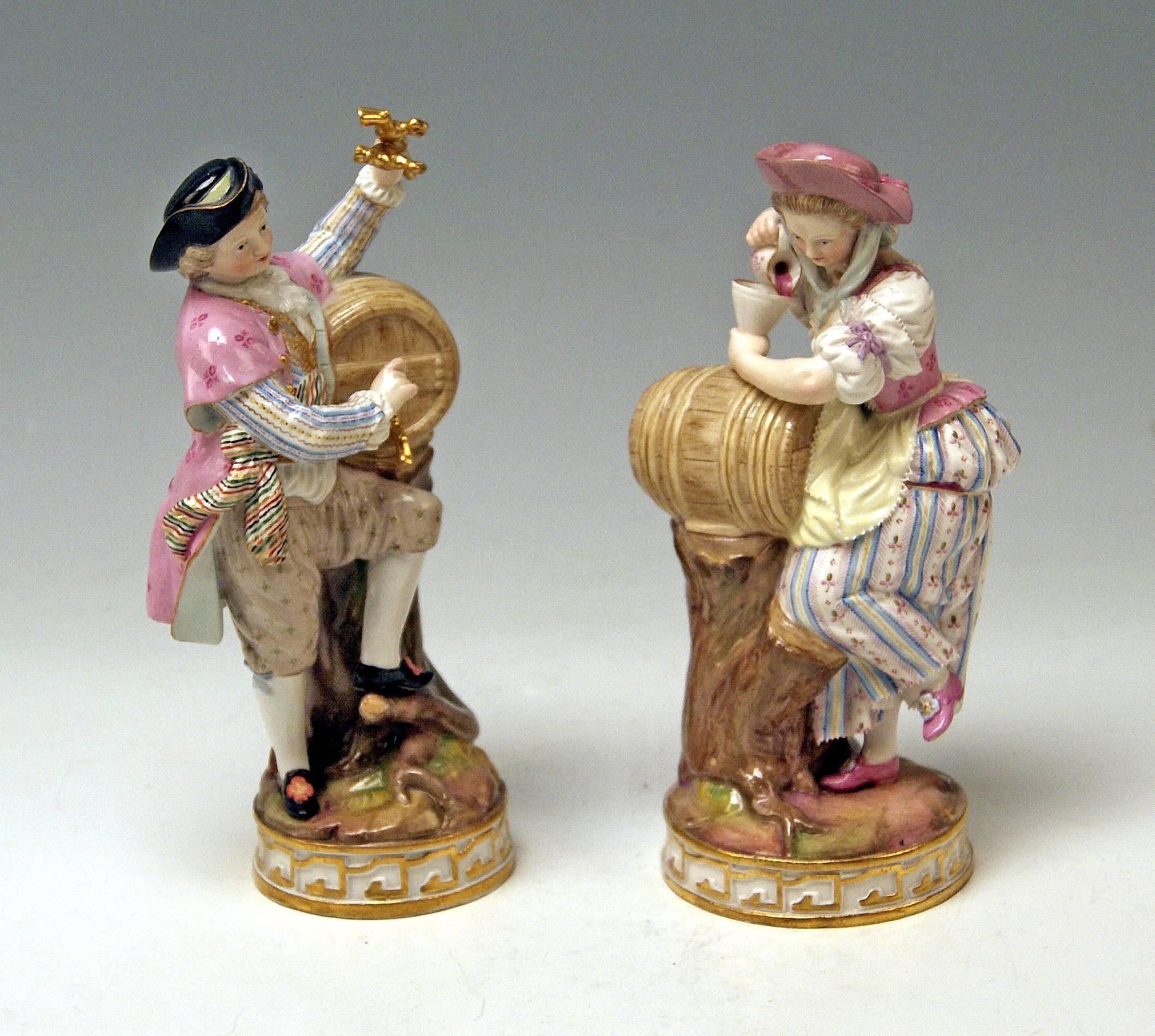 Meissen superb figurine group by Michel Victor Acier (designed, circa 1778).
Pair of wine-growers: Male as well as female figurine.

Designer:
Michel Victor Acier (born 1736 in Versailles/France, died 1799 in Dresden).
Acier was a French