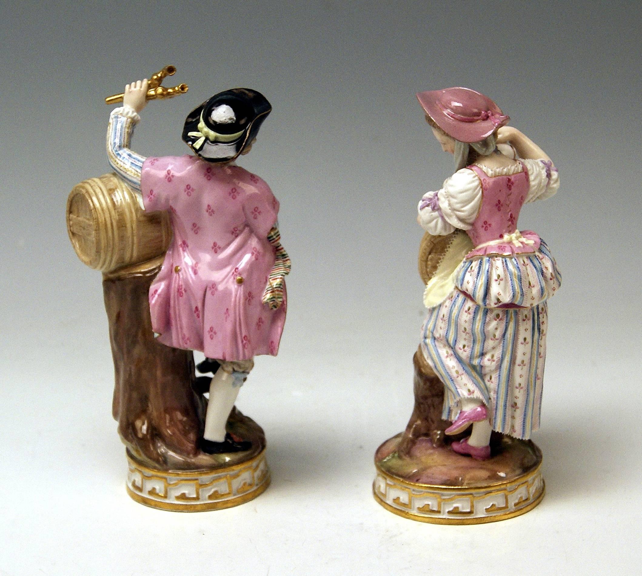 Rococo Meissen Acier Pair of Wine-Growers Male Female Model F 80 made circa 1870