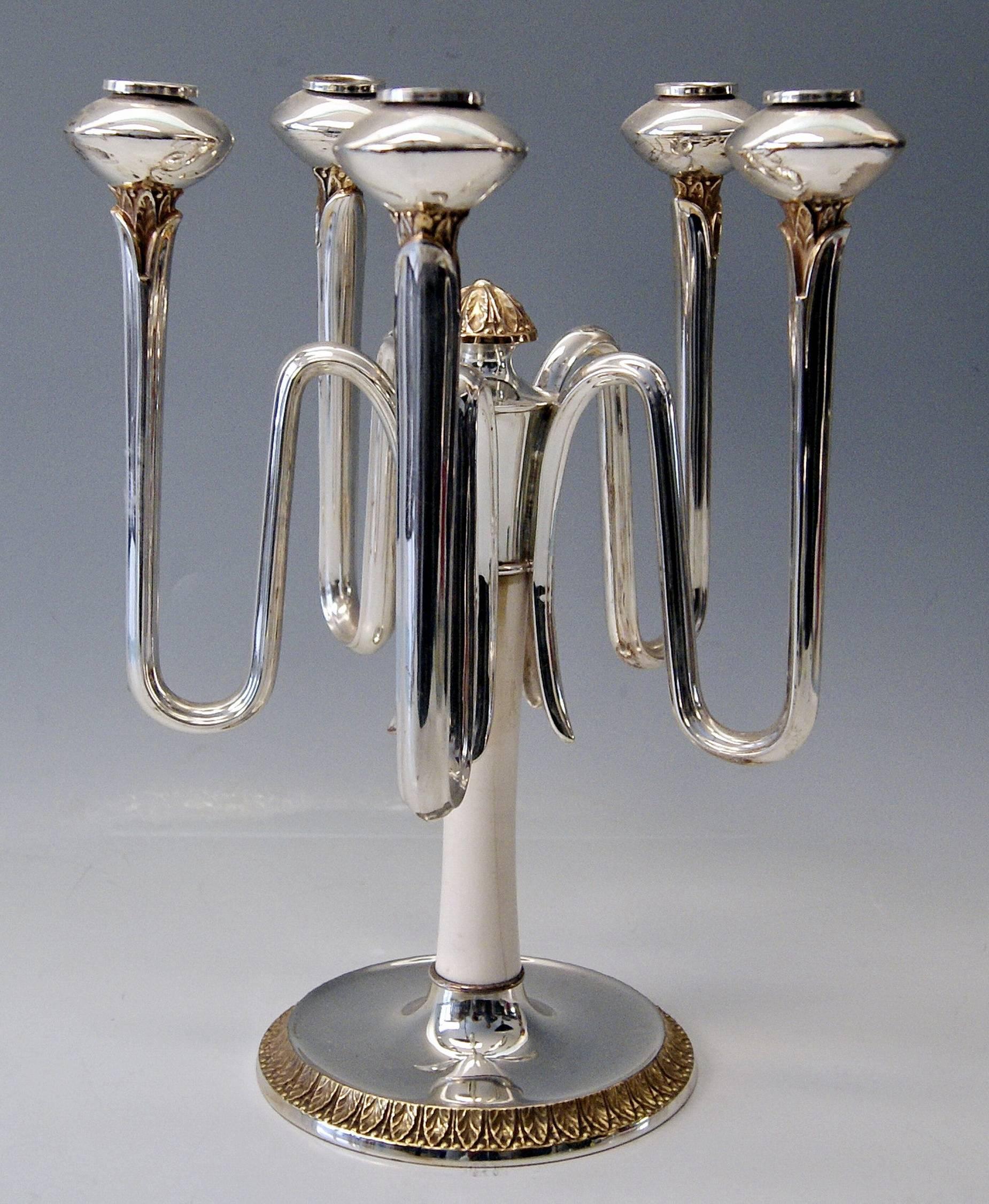 Silver Two German Five-Arm Candleholders O.Wolter Art Deco Schwaebisch-Gmuend In Excellent Condition In Vienna, AT