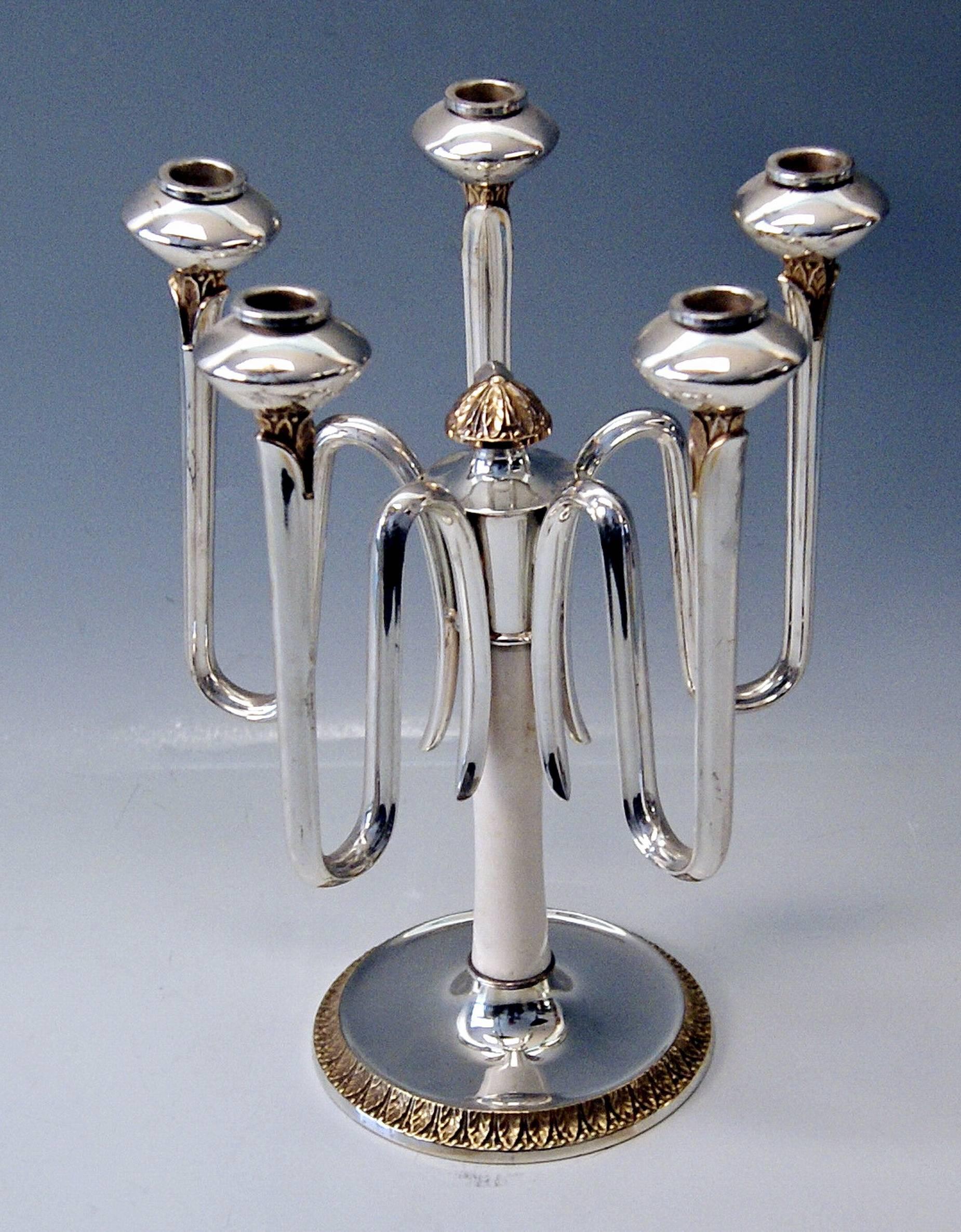 Silver Two German Five-Arm Candleholders O.Wolter Art Deco Schwaebisch-Gmuend 1