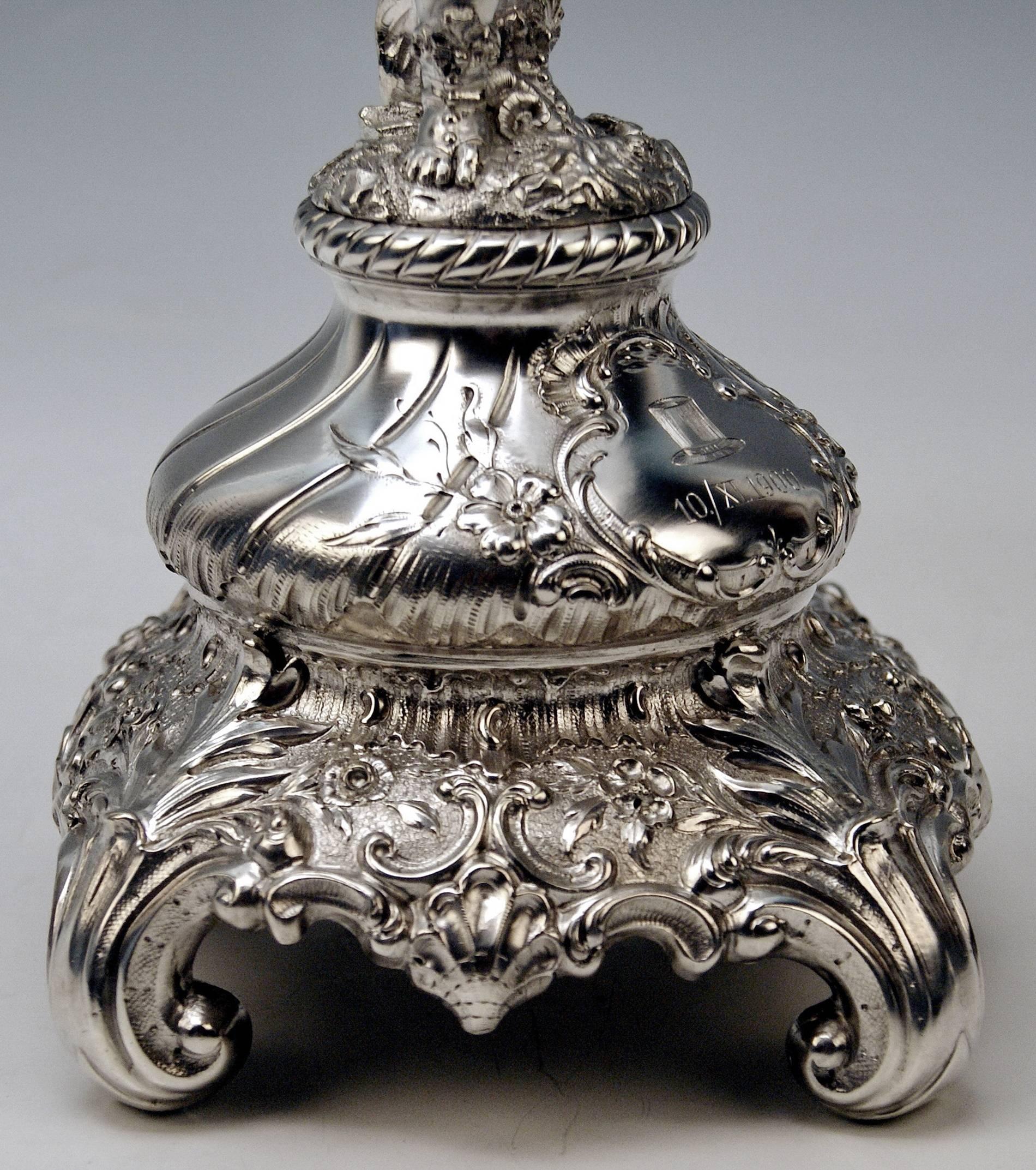 Silver Austrian Centrepiece with Cherub and Round Glass Platter Dated 11-10-1900 1
