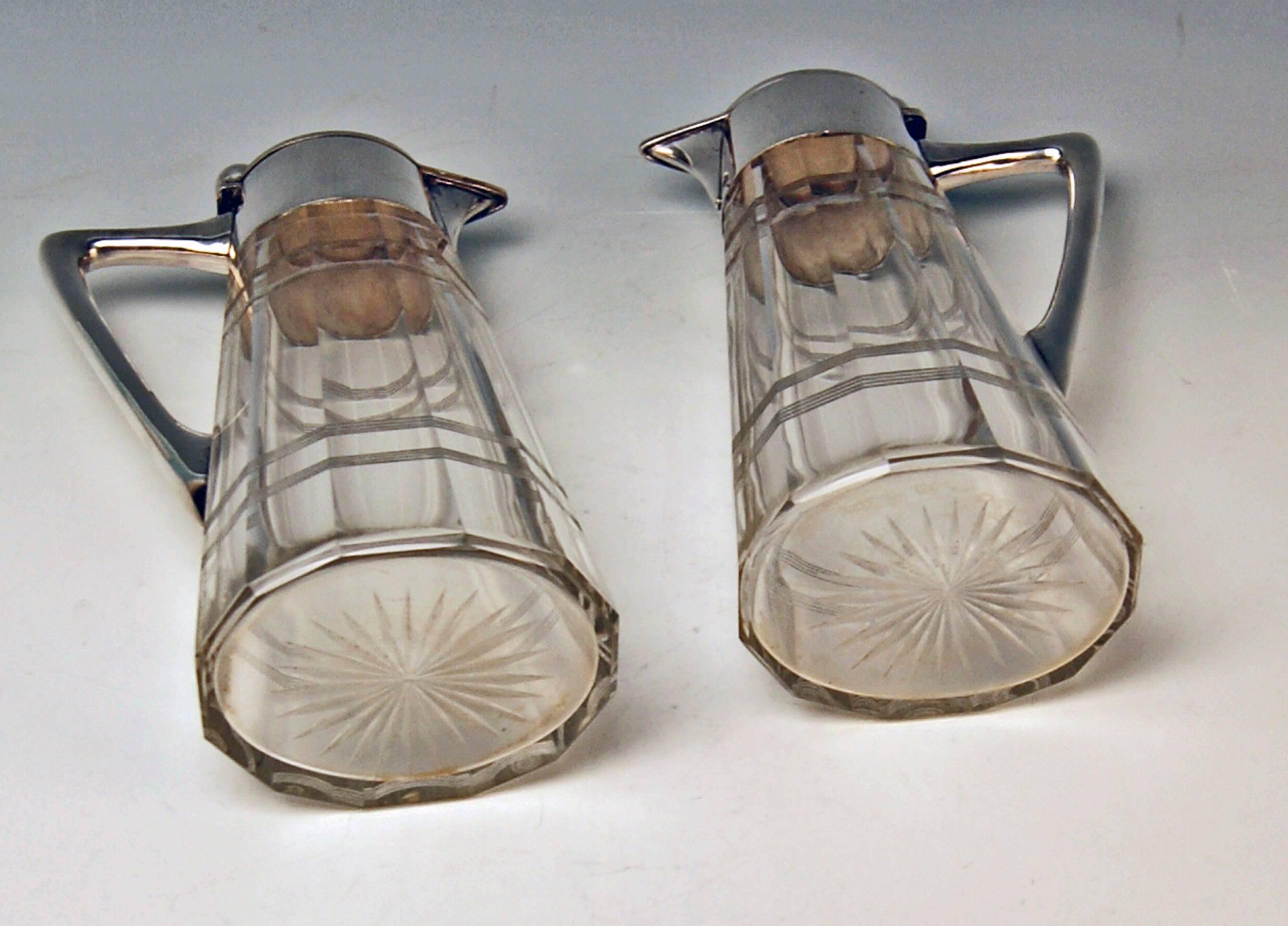 Early 20th Century Silver Pair of Glass Decanters Wilhelm Binder Art Nouveau Germany circa 1900 For Sale