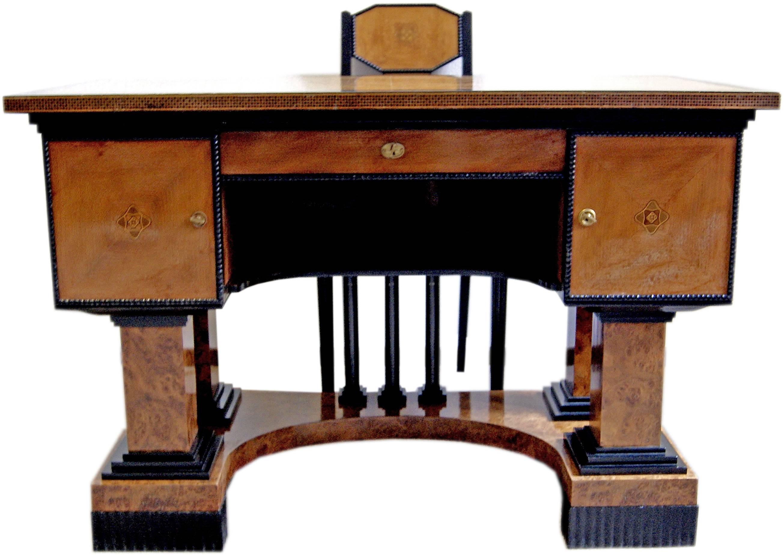 Early 20th Century Music Room Desk Two Chairs Circle Josef Maria Olbrich Darmstadt Germany c.1900