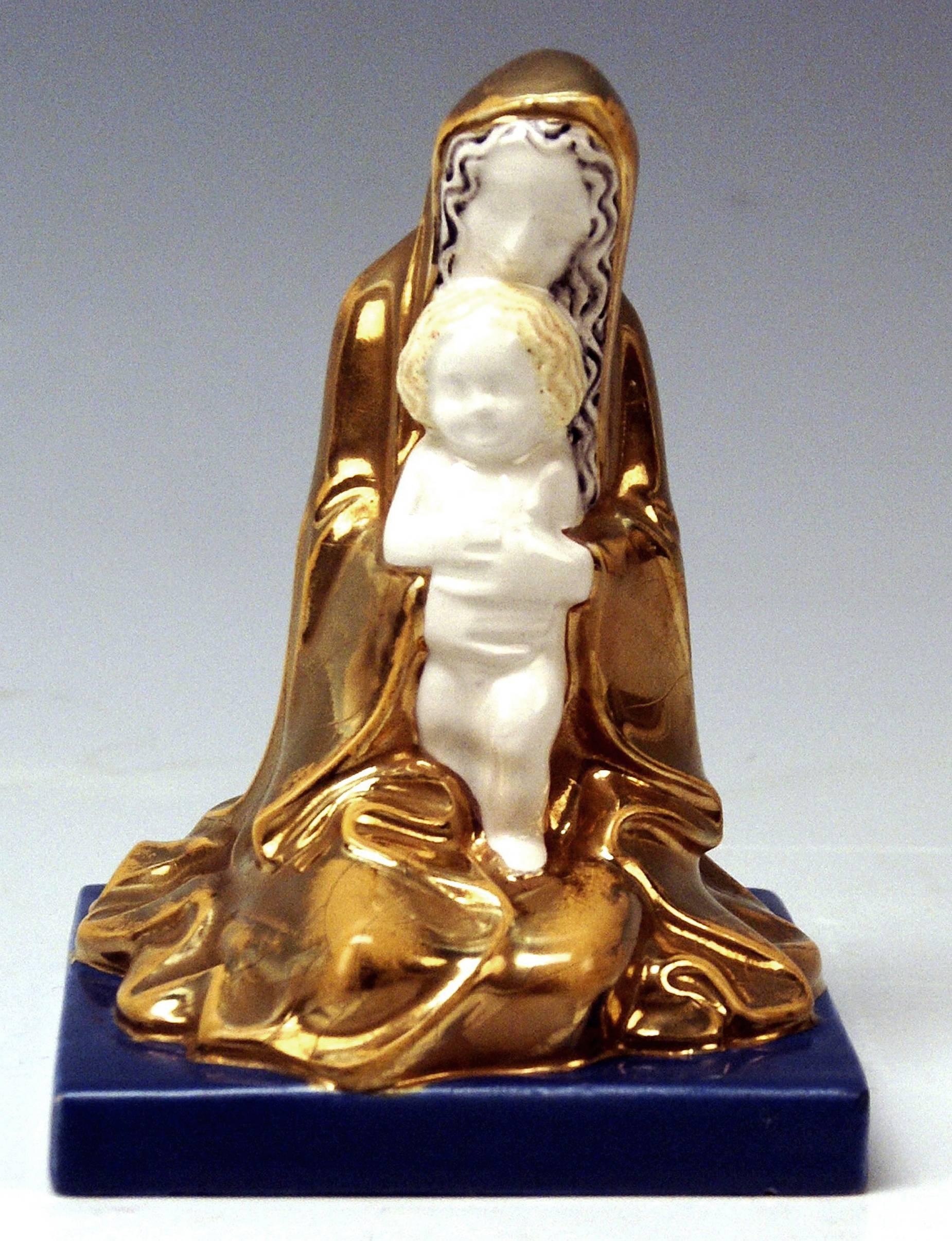 Early 20th Century Michael Powolny Art Nouveau Vienna Virgin Mary Jesus Child Model 96 c.1907-12